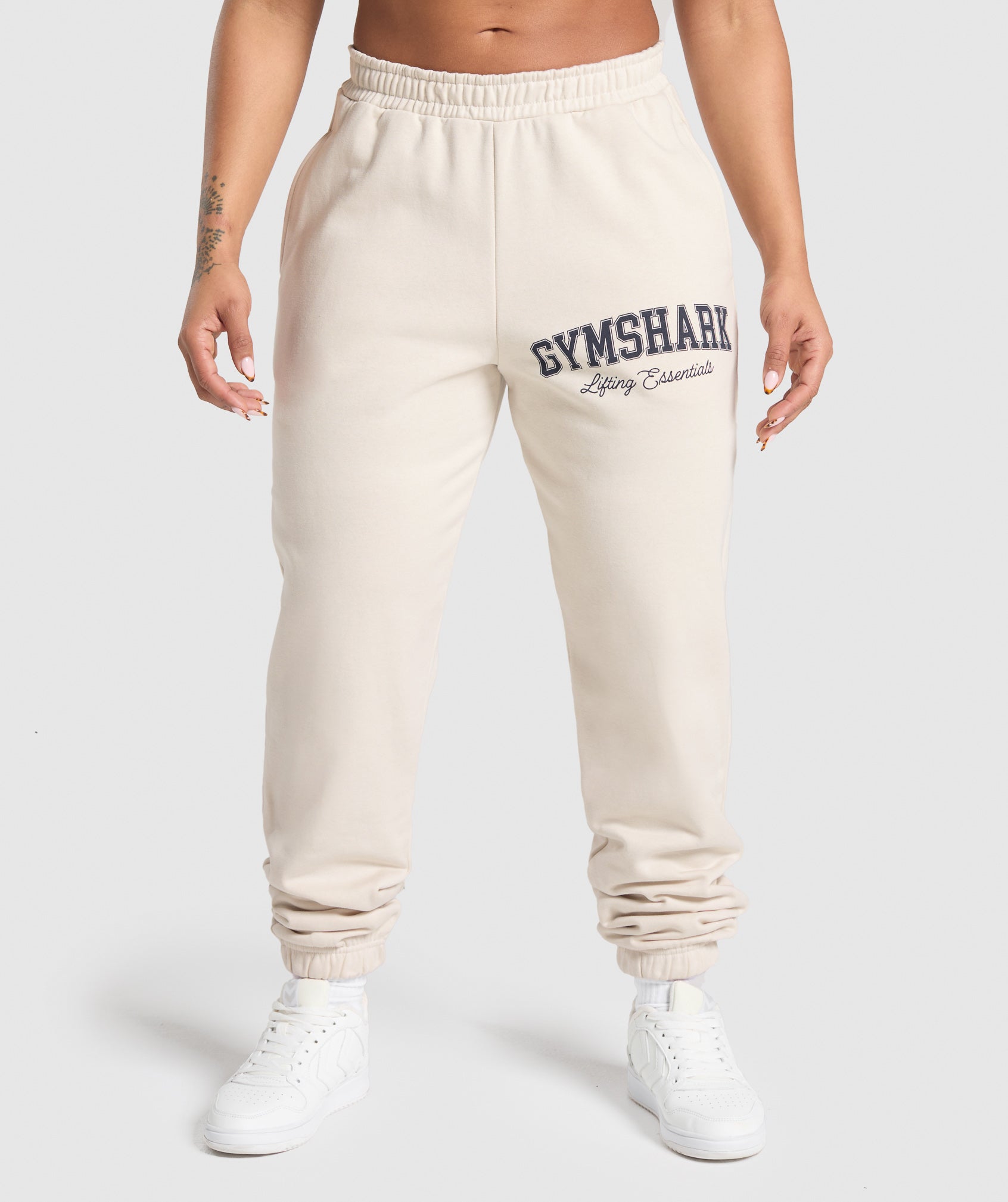 Lifting Essentials Graphic Brushed Oversized Joggers Oat White