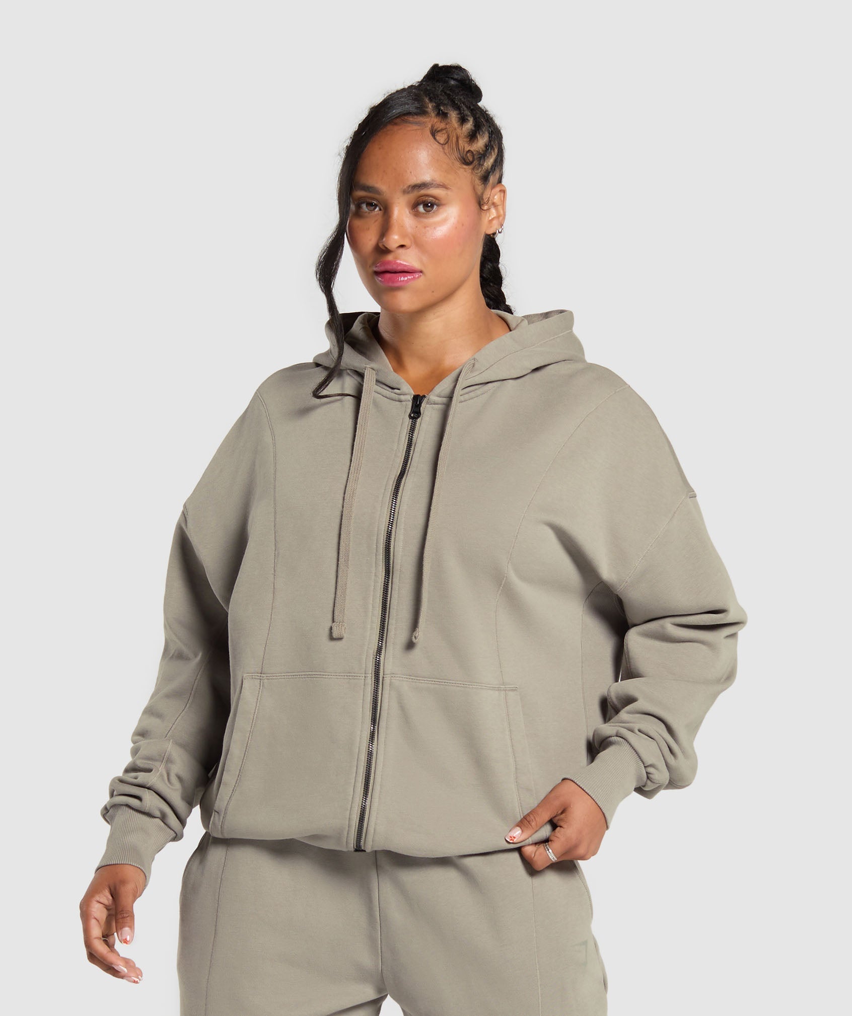 Power Oversized Zip Hoodie Linen Brown/Acid Wash