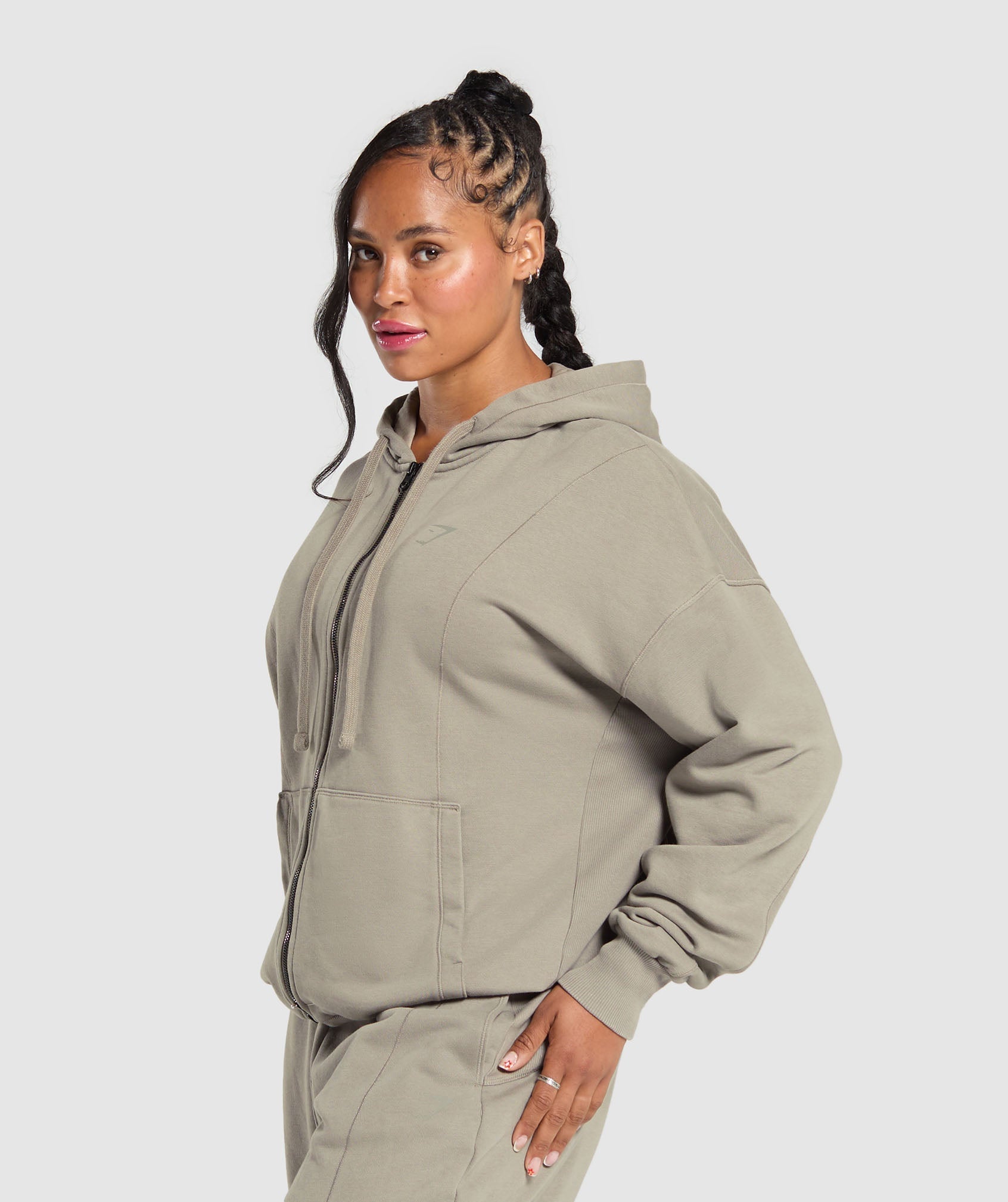 Power Oversized Zip Hoodie Linen Brown/Acid Wash