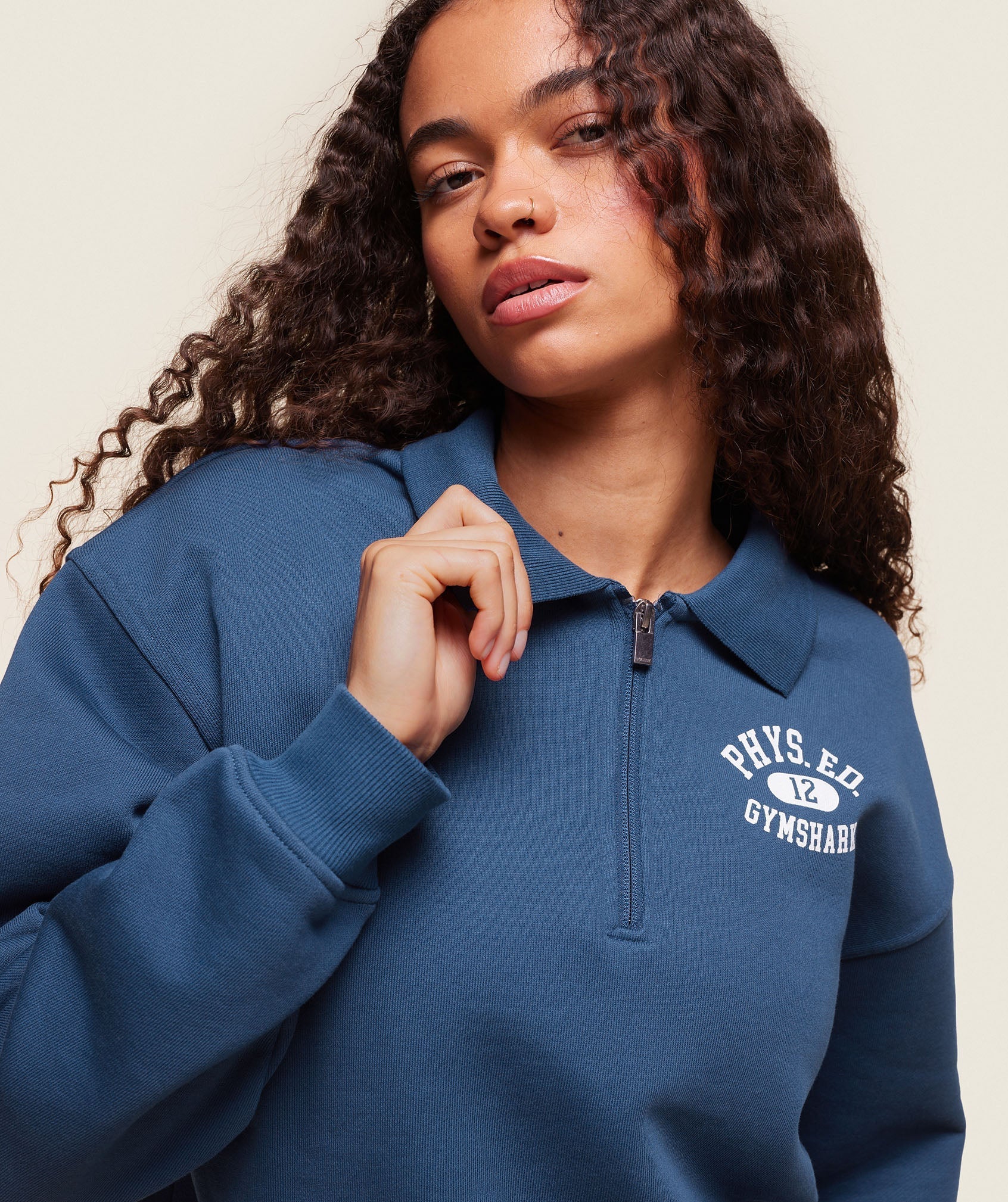 Phys Ed Graphic 1/4 Zip Soft Blue