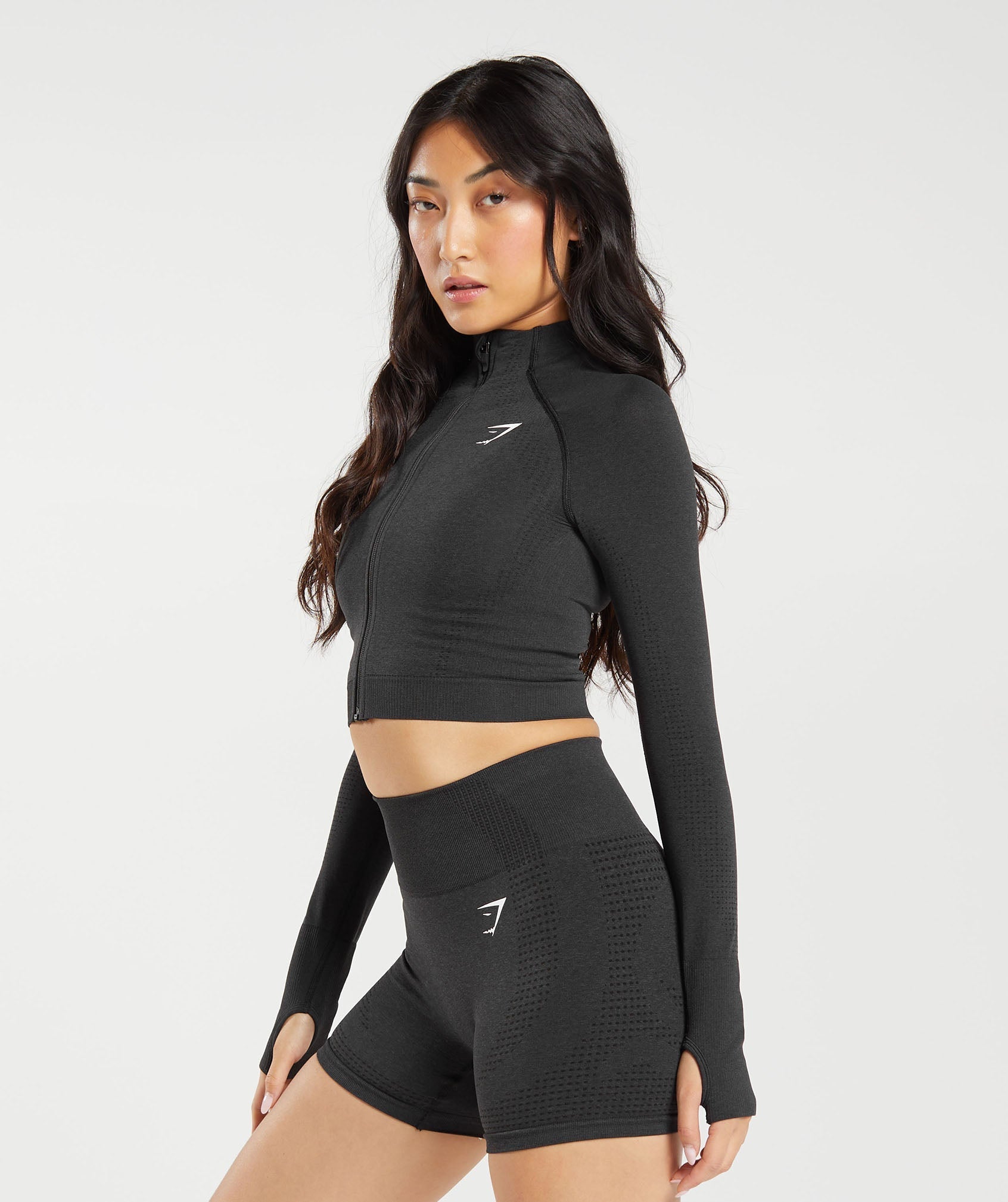 Vital Midi Zip Up Jacket Black Marl