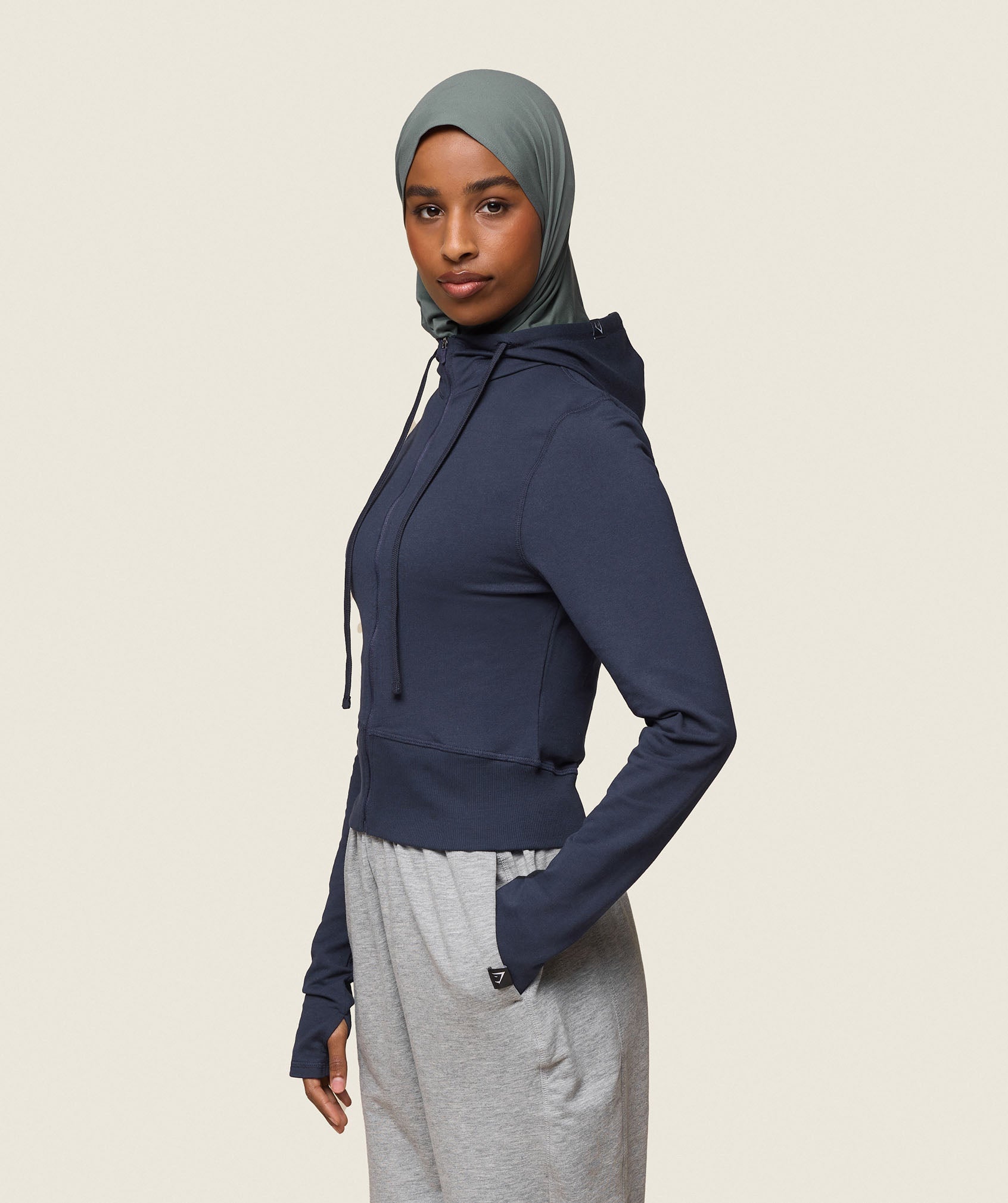 GS x Leana Deeb Hooded Midi Top Midnight Blue