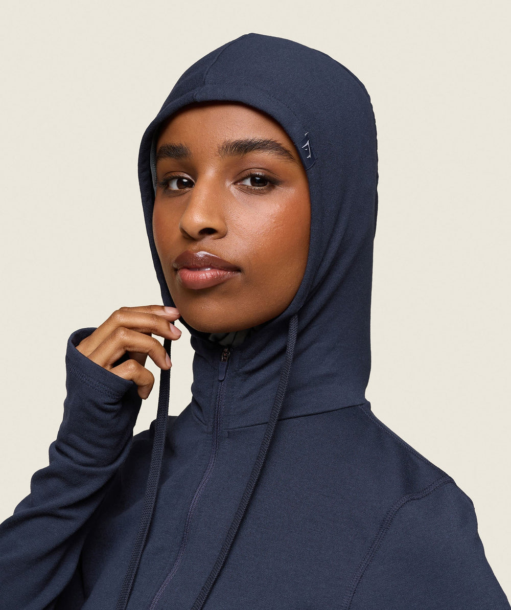 GS x Leana Deeb Hooded Midi Top Midnight Blue