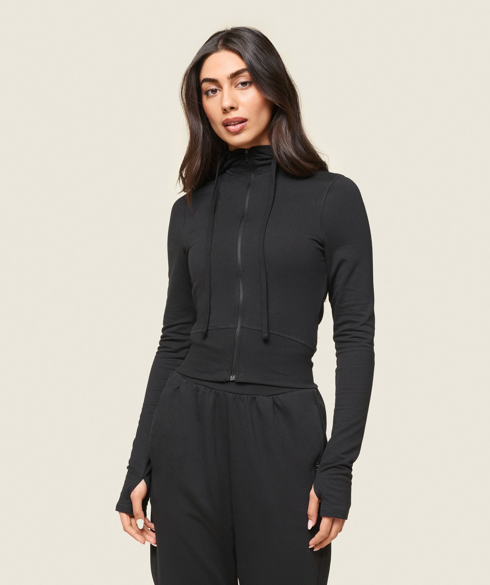GS x Leana Deeb Hooded Midi Top Black