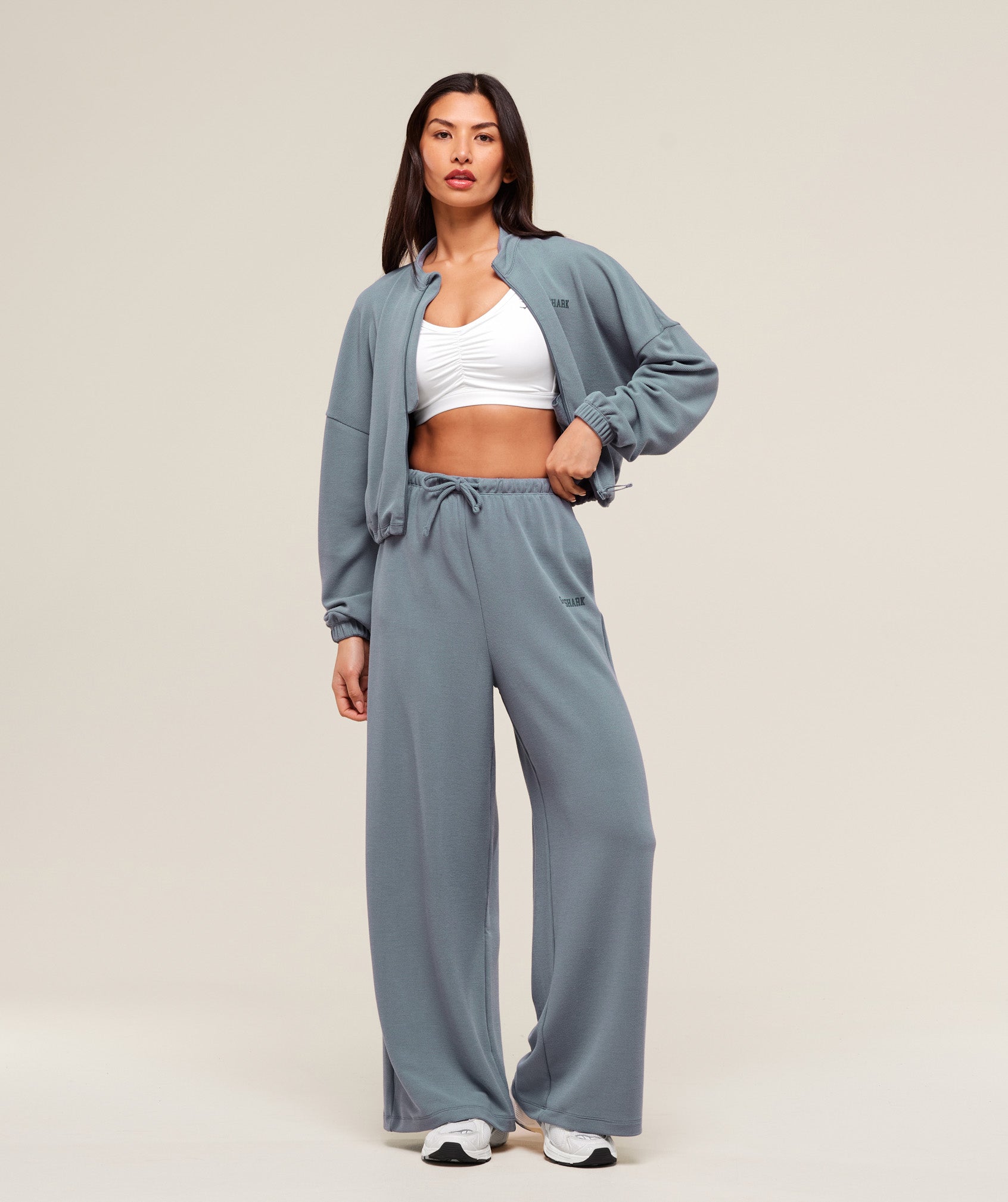Waffle Midi Zip Up Jacket Iron Blue