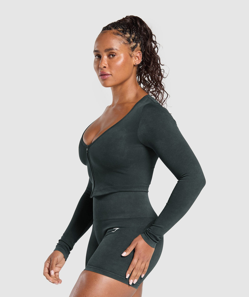 Gains Seamless Washed Zip Up Jacket Black