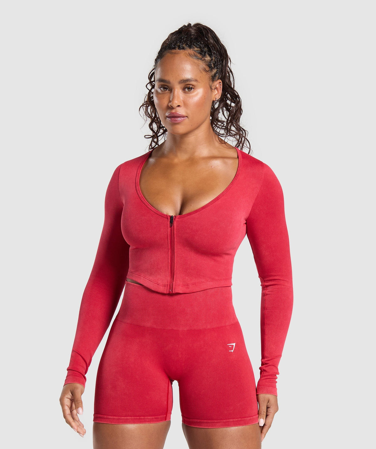 Gains Seamless Washed Zip Up Jacket Carmine Red
