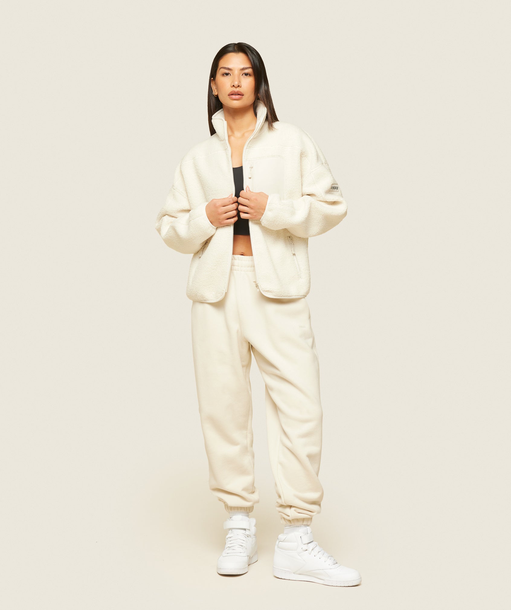 everywear Zip Up Sherpa Jacket Oat White