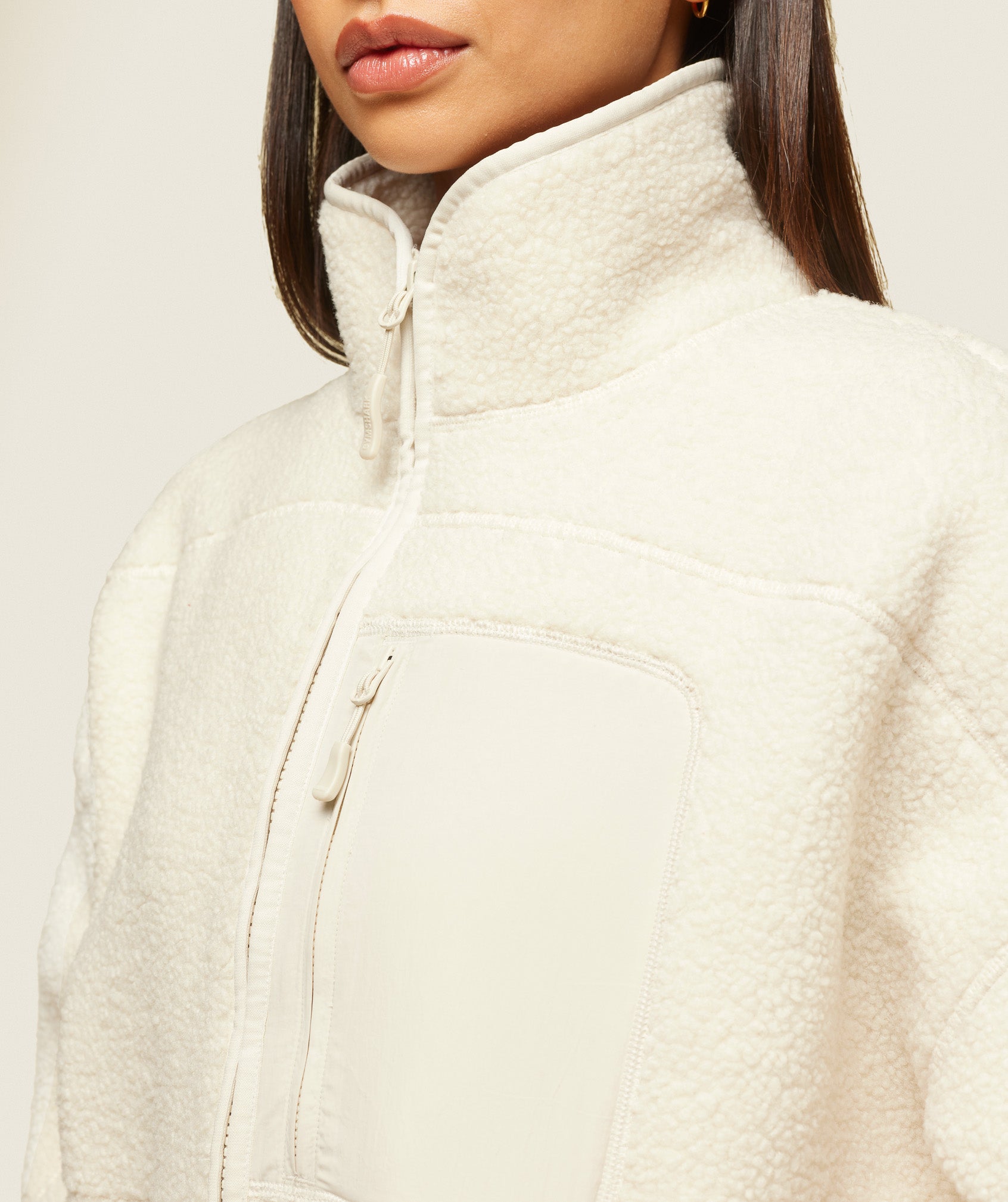 everywear Zip Up Sherpa Jacket Oat White