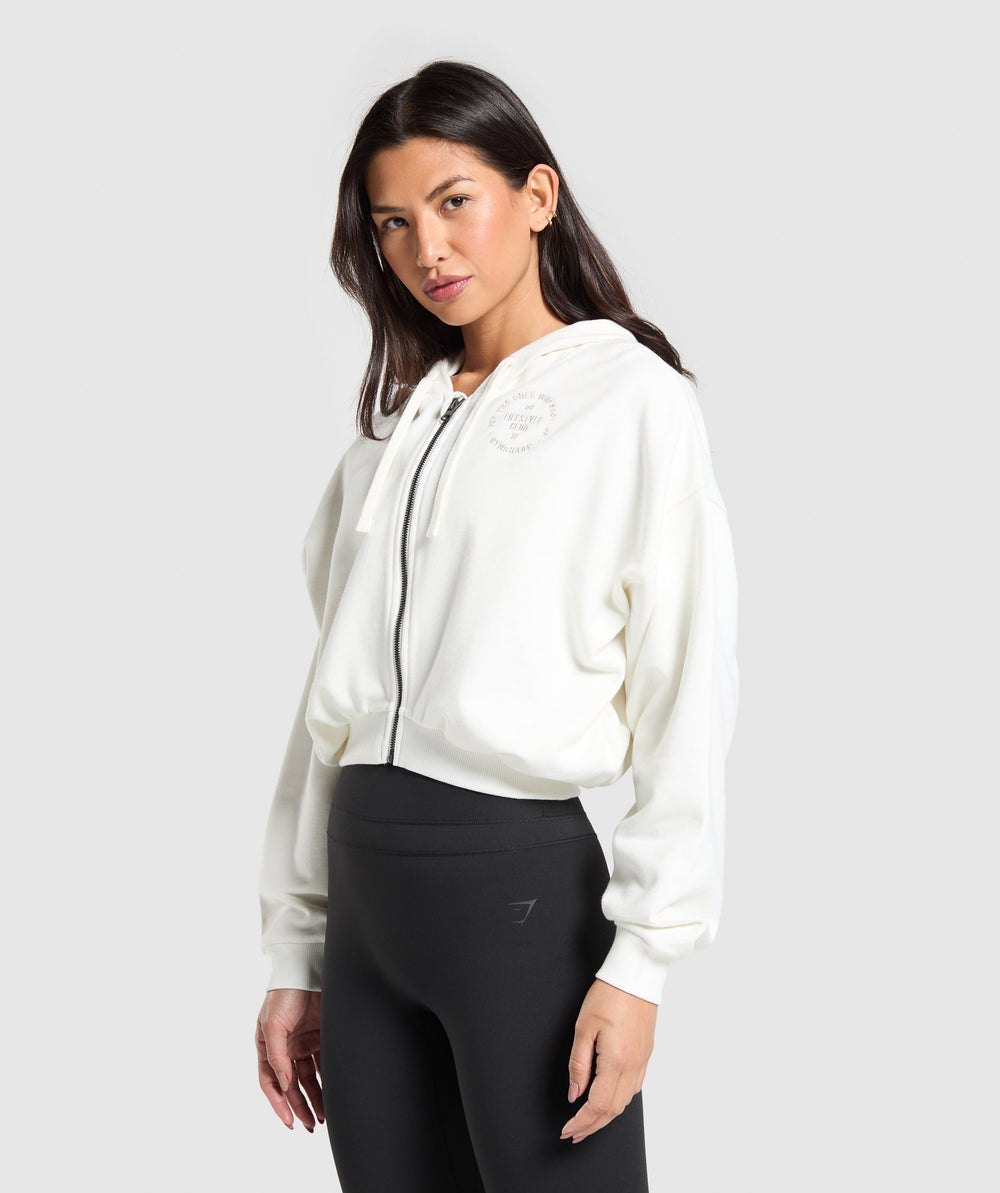Lifestyle Club Graphic Zip Up Hoodie Soft White