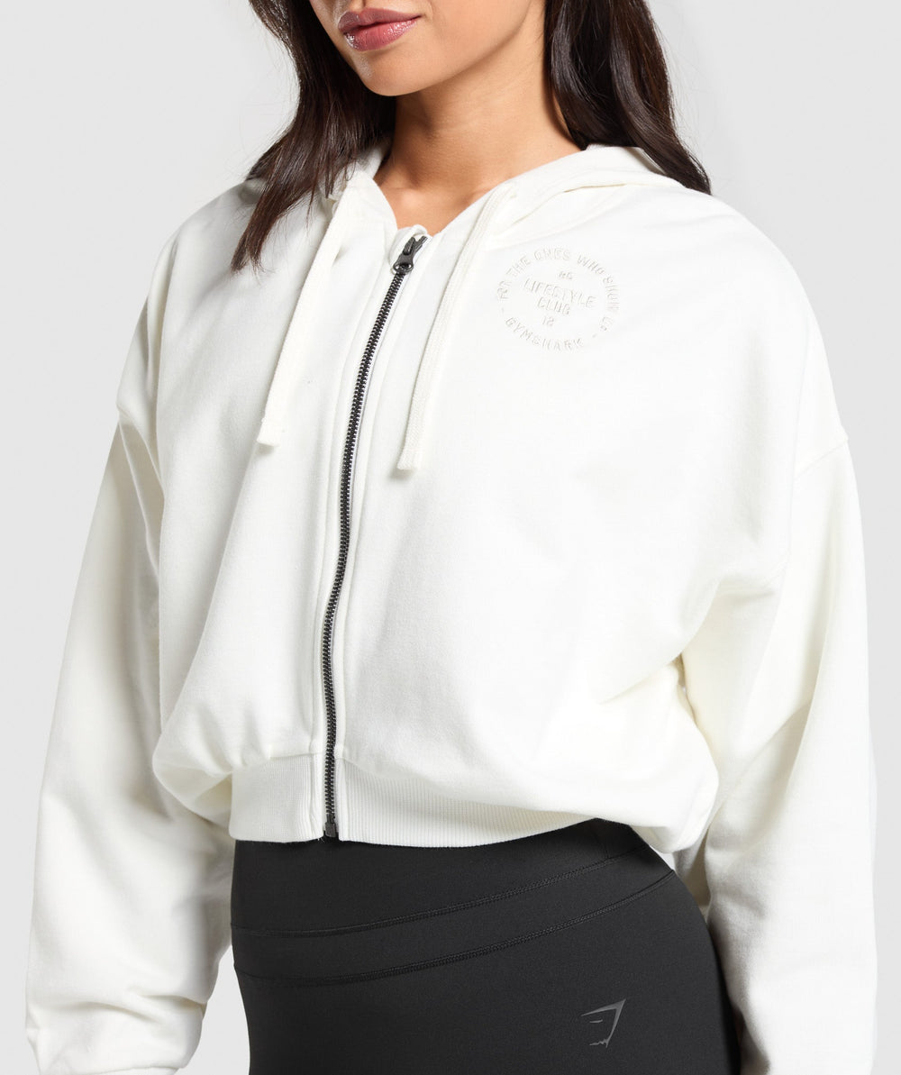 Lifestyle Club Graphic Zip Up Hoodie Soft White