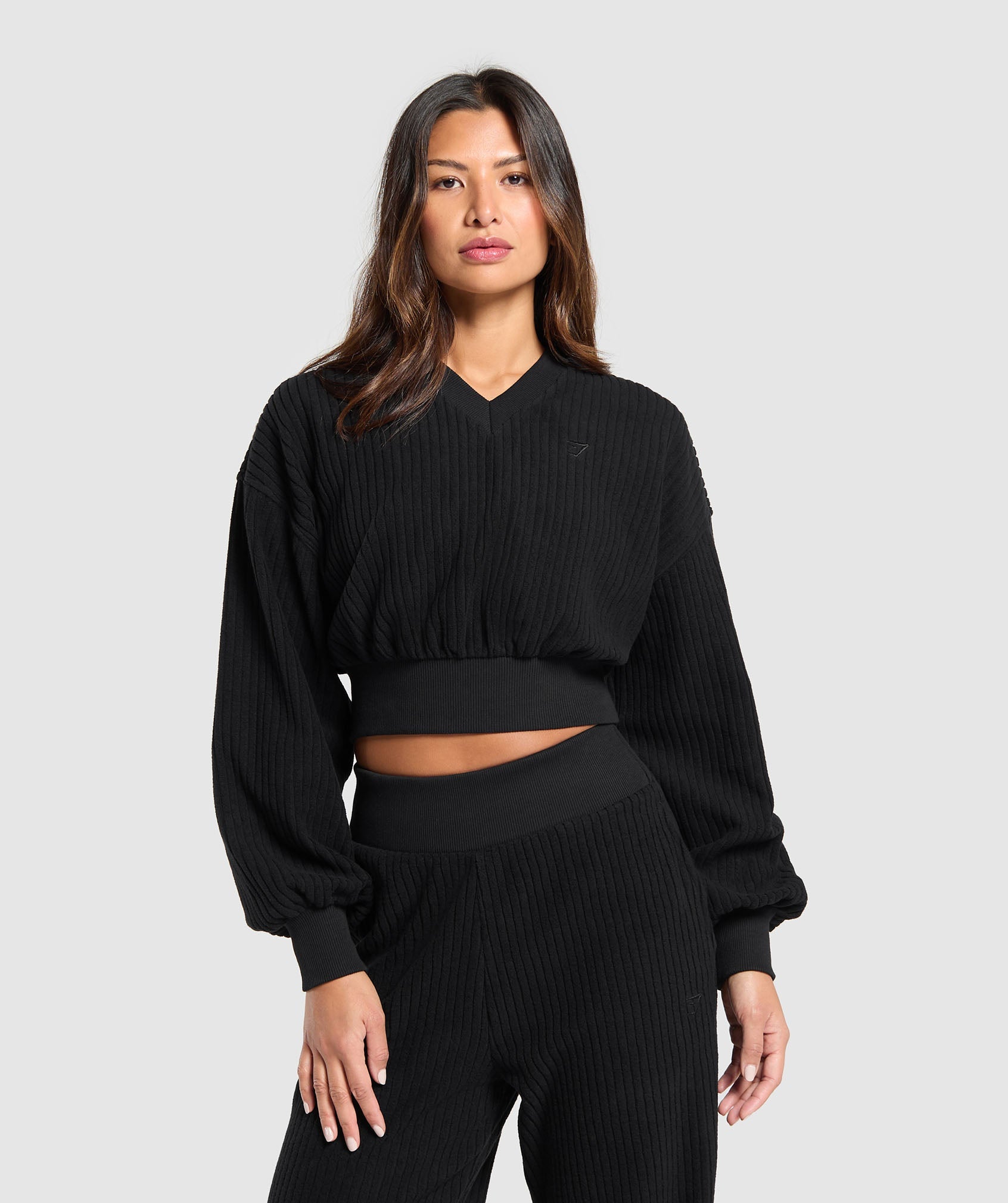 Cropped Cord Sweater Black