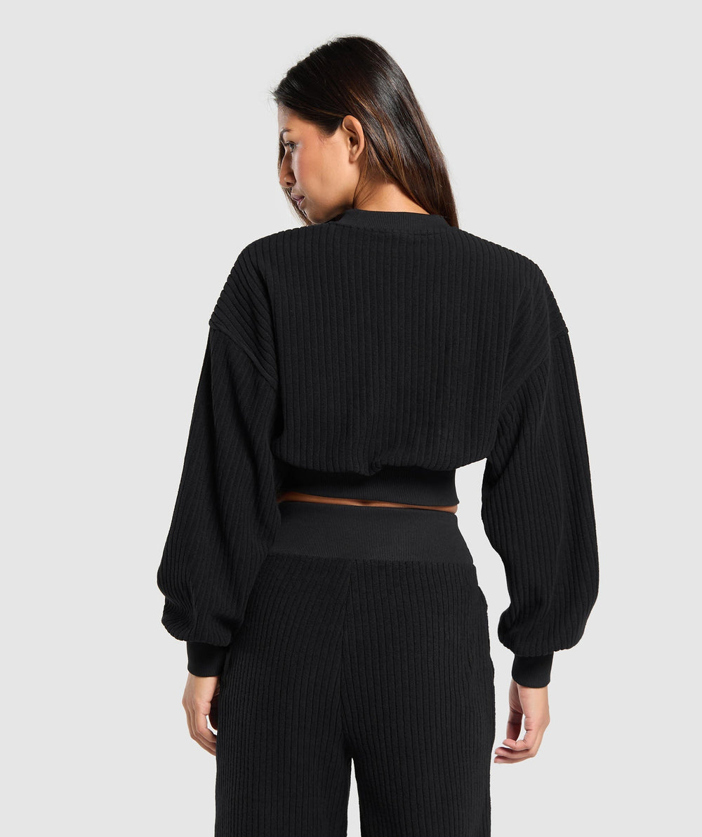Cropped Cord Sweater Black