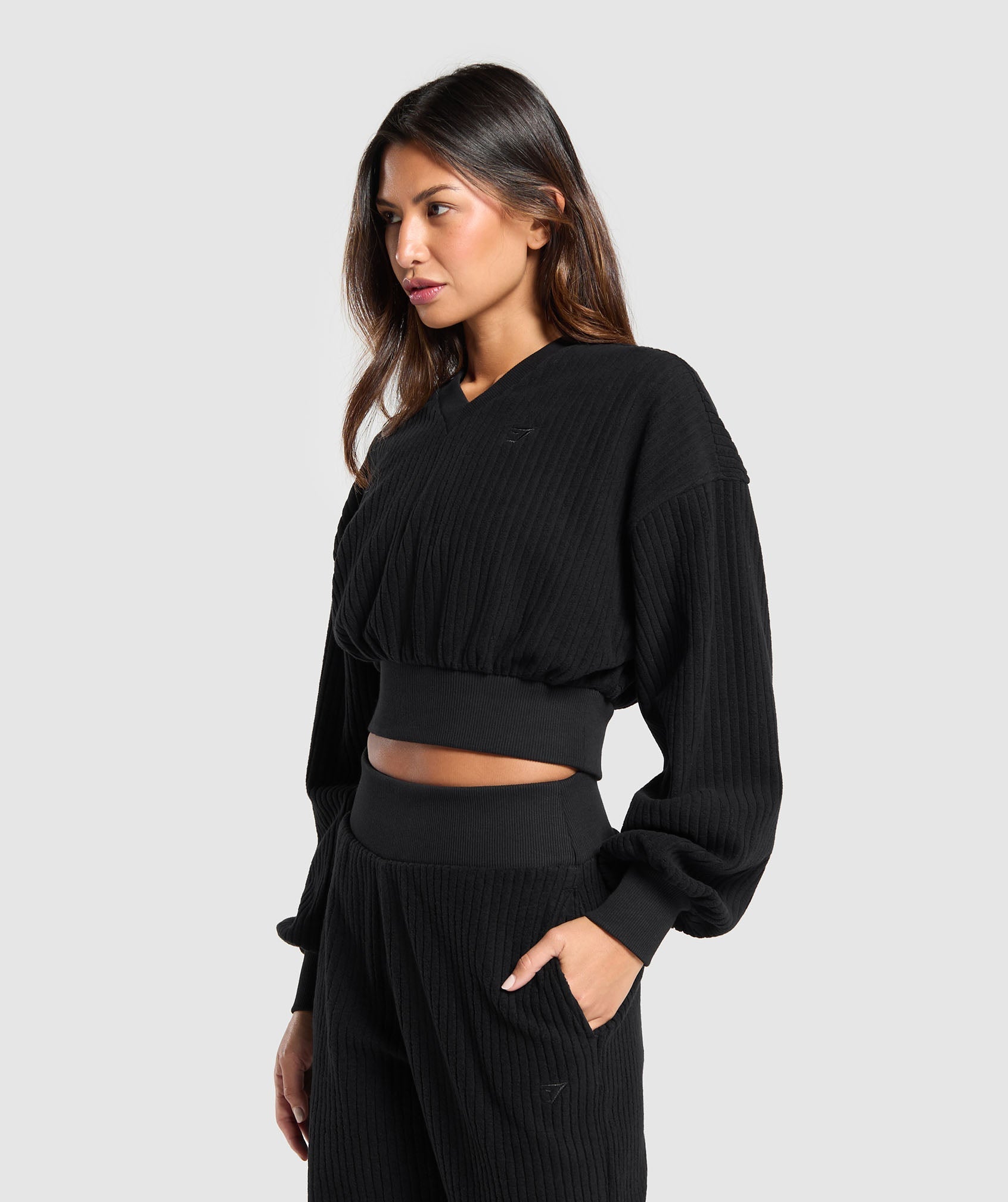 Cropped Cord Sweater Black