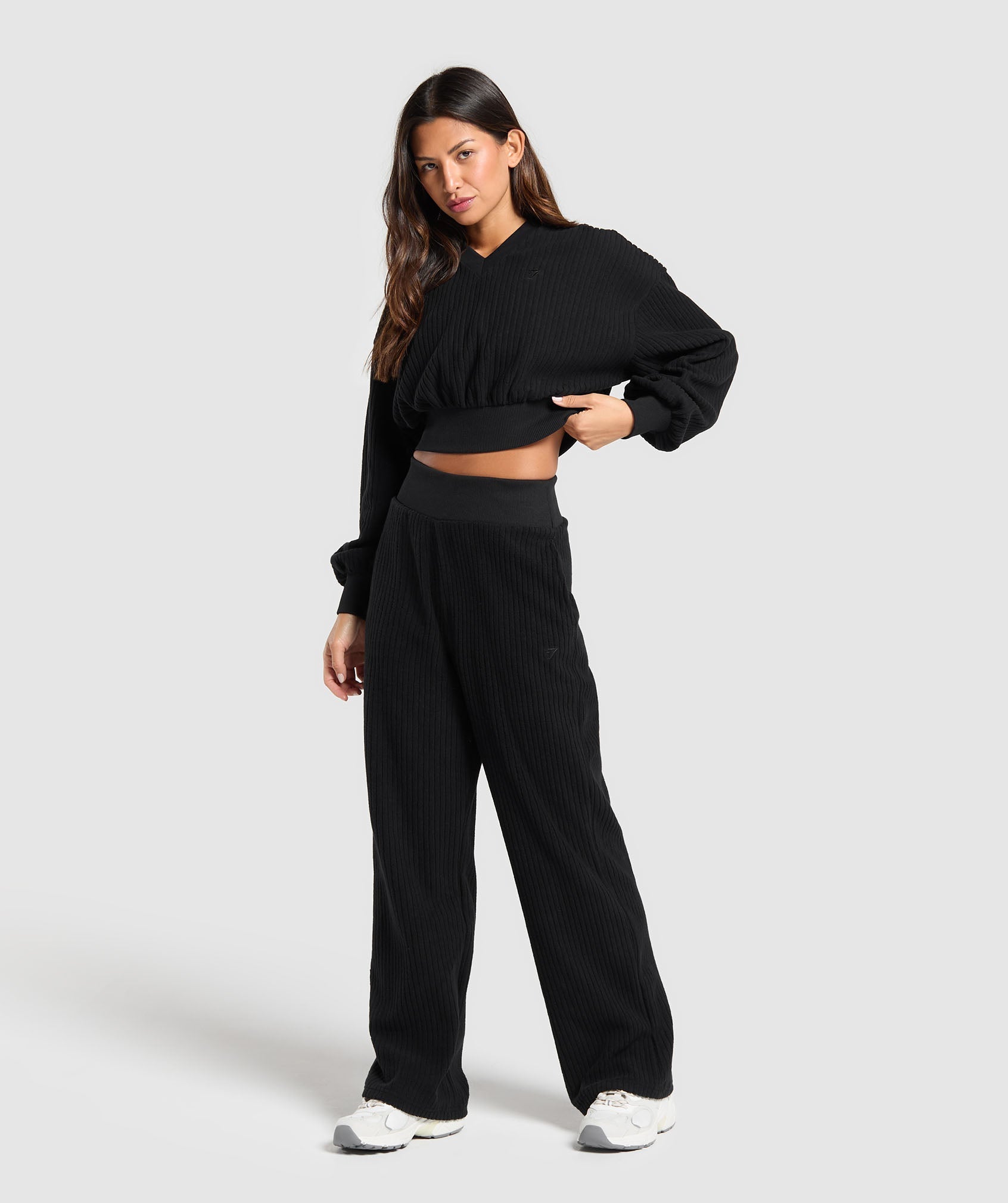 Cropped Cord Sweater Black