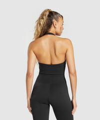 Halter Neck Cami with Shelf Black