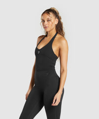 Halter Neck Cami with Shelf Black