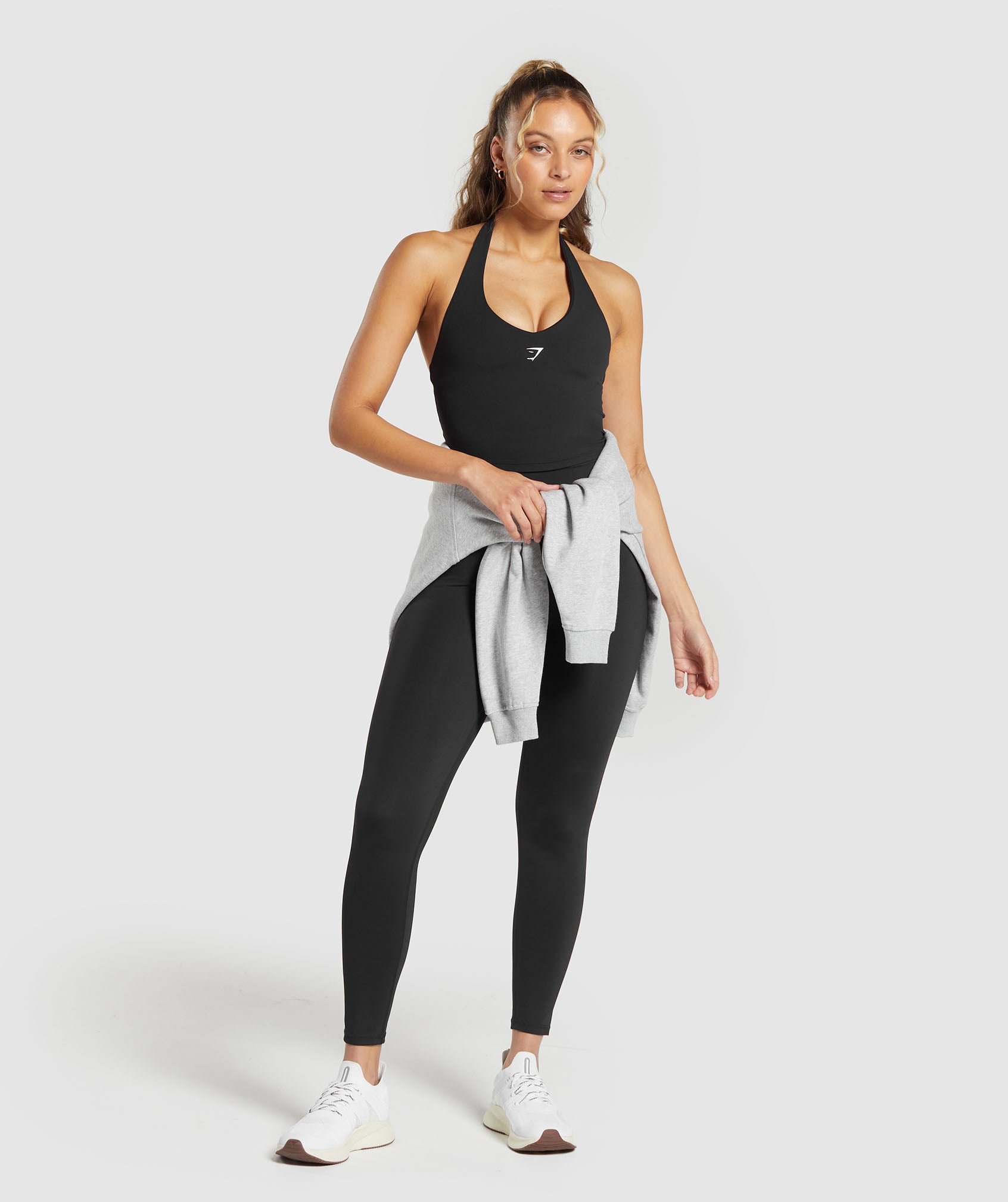 Halter Neck Cami with Shelf Black