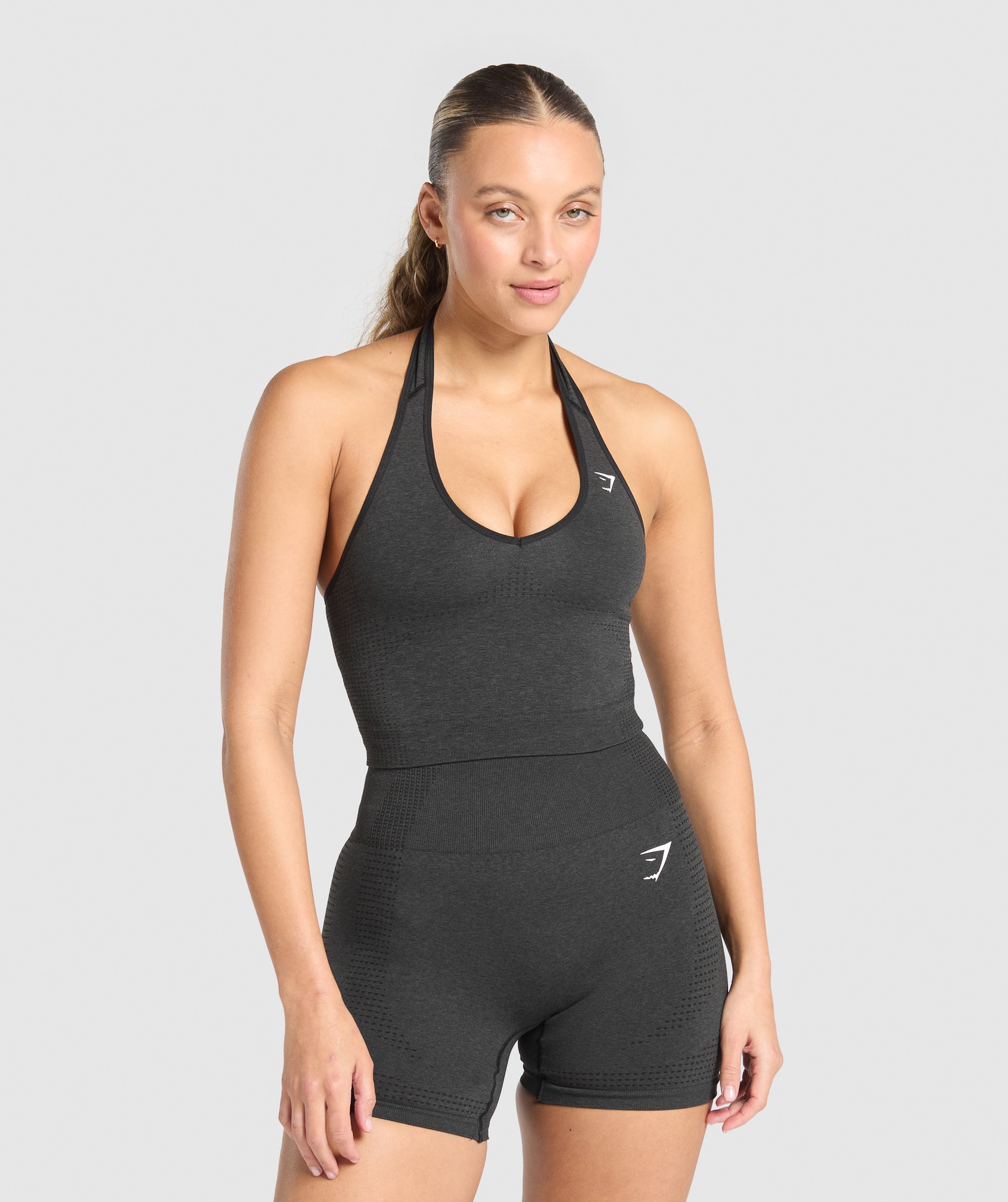 Vital Halter Neck Tank With Shelf Black Marl