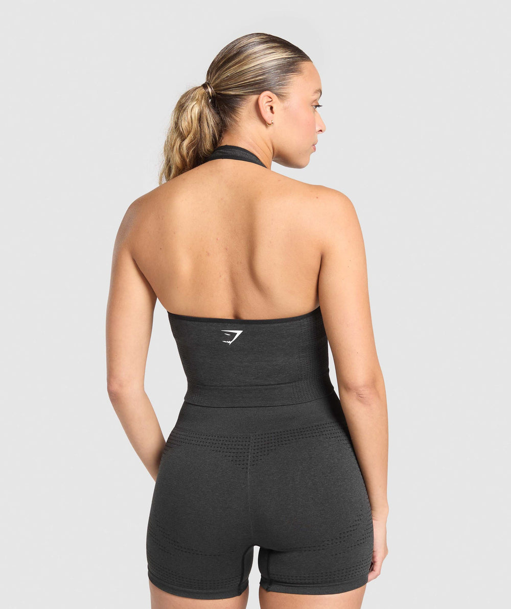 Vital Halter Neck Tank With Shelf Black Marl