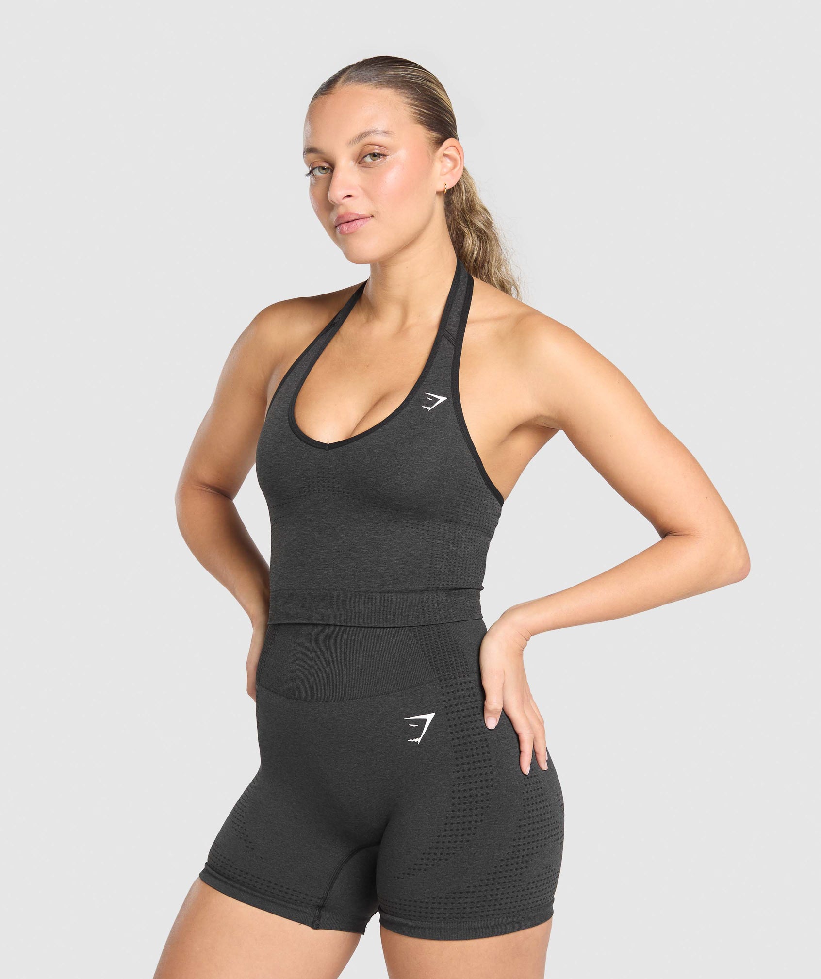 Vital Halter Neck Tank With Shelf Black Marl