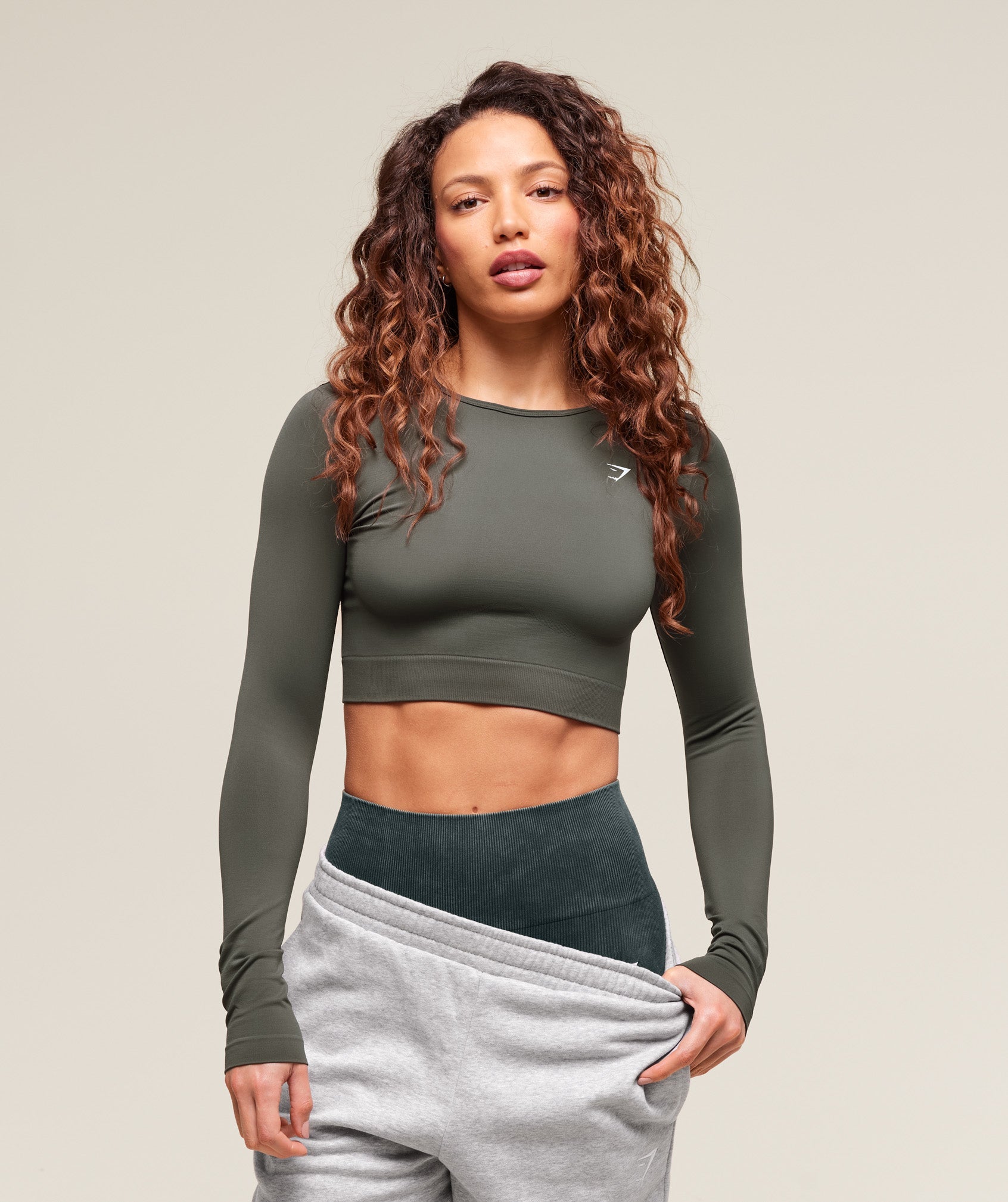 Everyday Seamless Long Sleeve Crop Top Strength Green