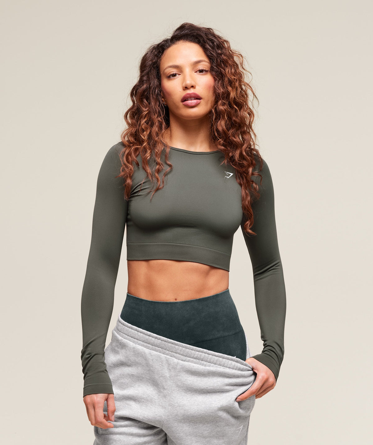 Everyday Seamless Long Sleeve Crop Top Strength Green