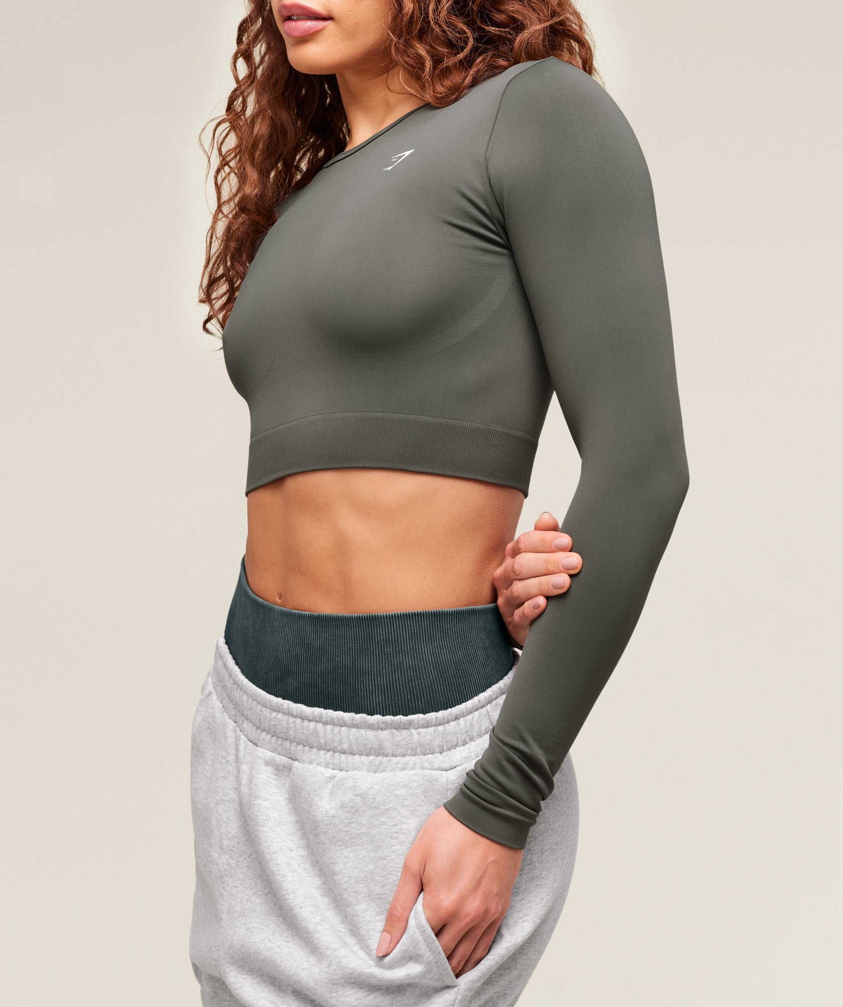 Everyday Seamless Long Sleeve Crop Top Strength Green