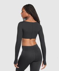 Ruched Long Sleeve Top Black