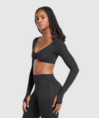 Ruched Long Sleeve Top Black