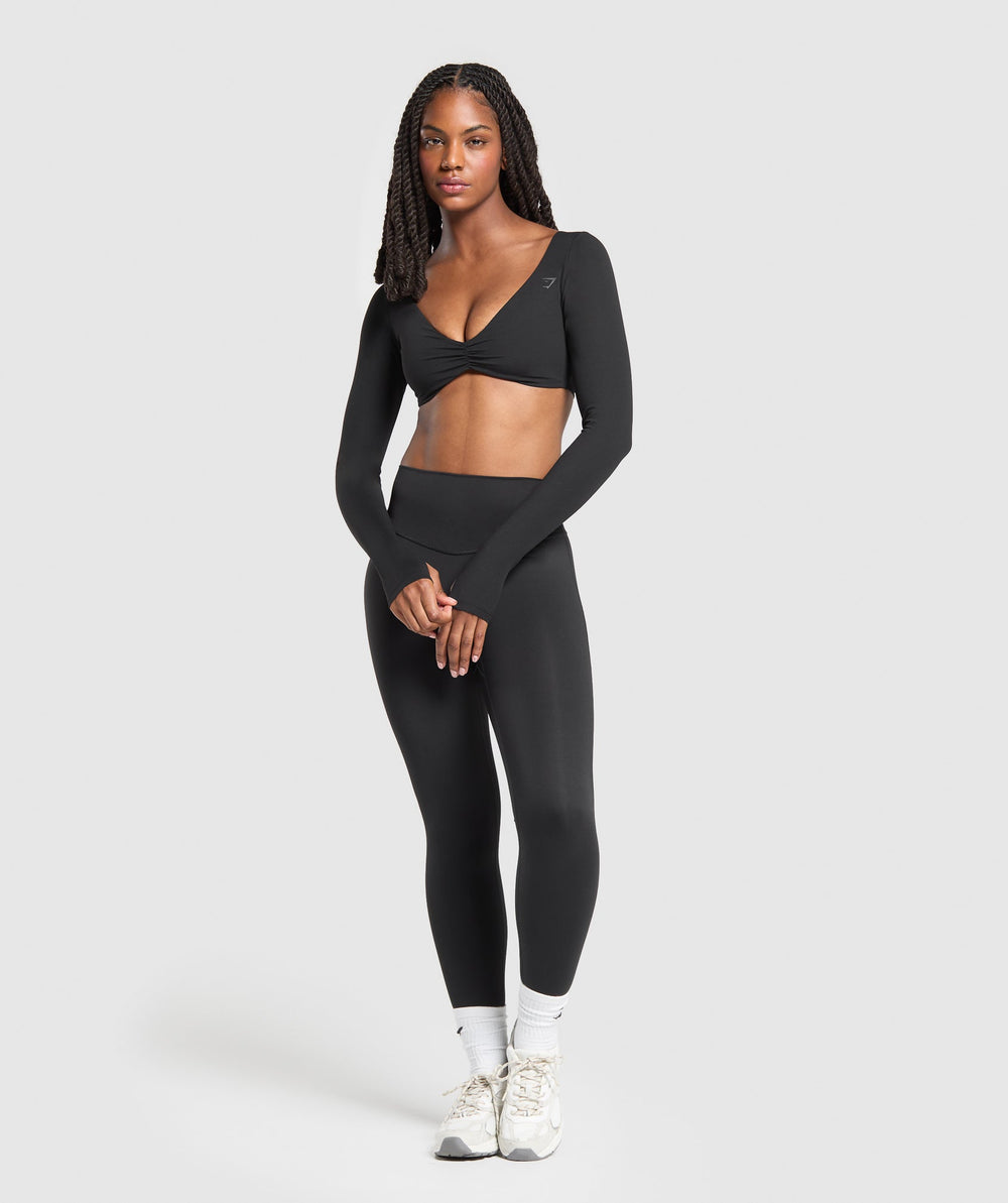 Ruched Long Sleeve Top Black