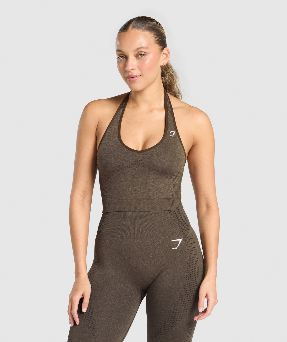 Vital Halter Neck Tank With Shelf Penny Brown Marl