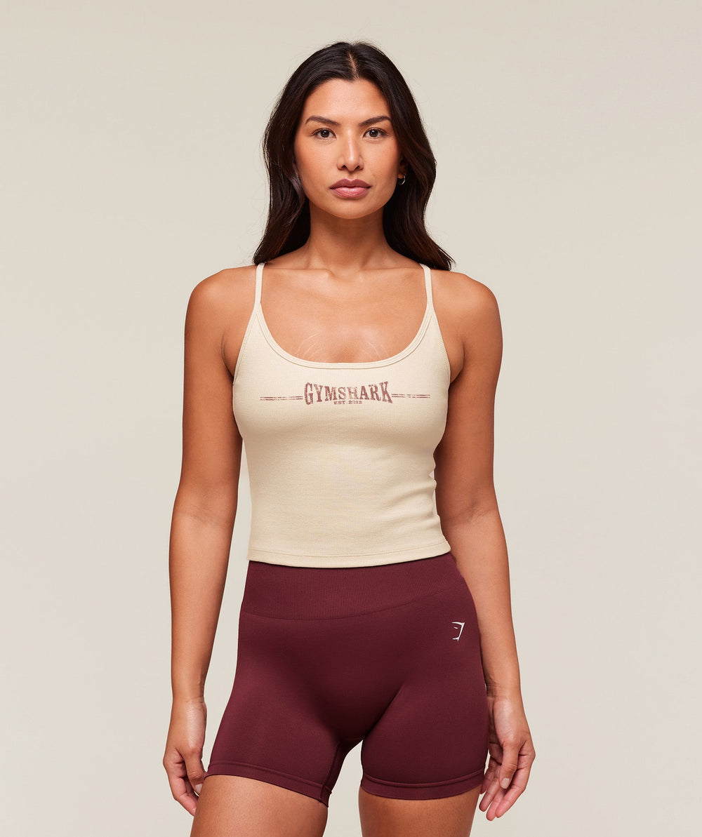 Ribbed Cotton Midi Shelf Tank Oat White/Burgundy Brown