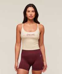 Ribbed Cotton Midi Shelf Tank Oat White/Burgundy Brown