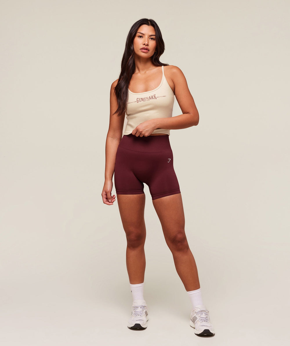 Ribbed Cotton Midi Shelf Tank Oat White/Burgundy Brown