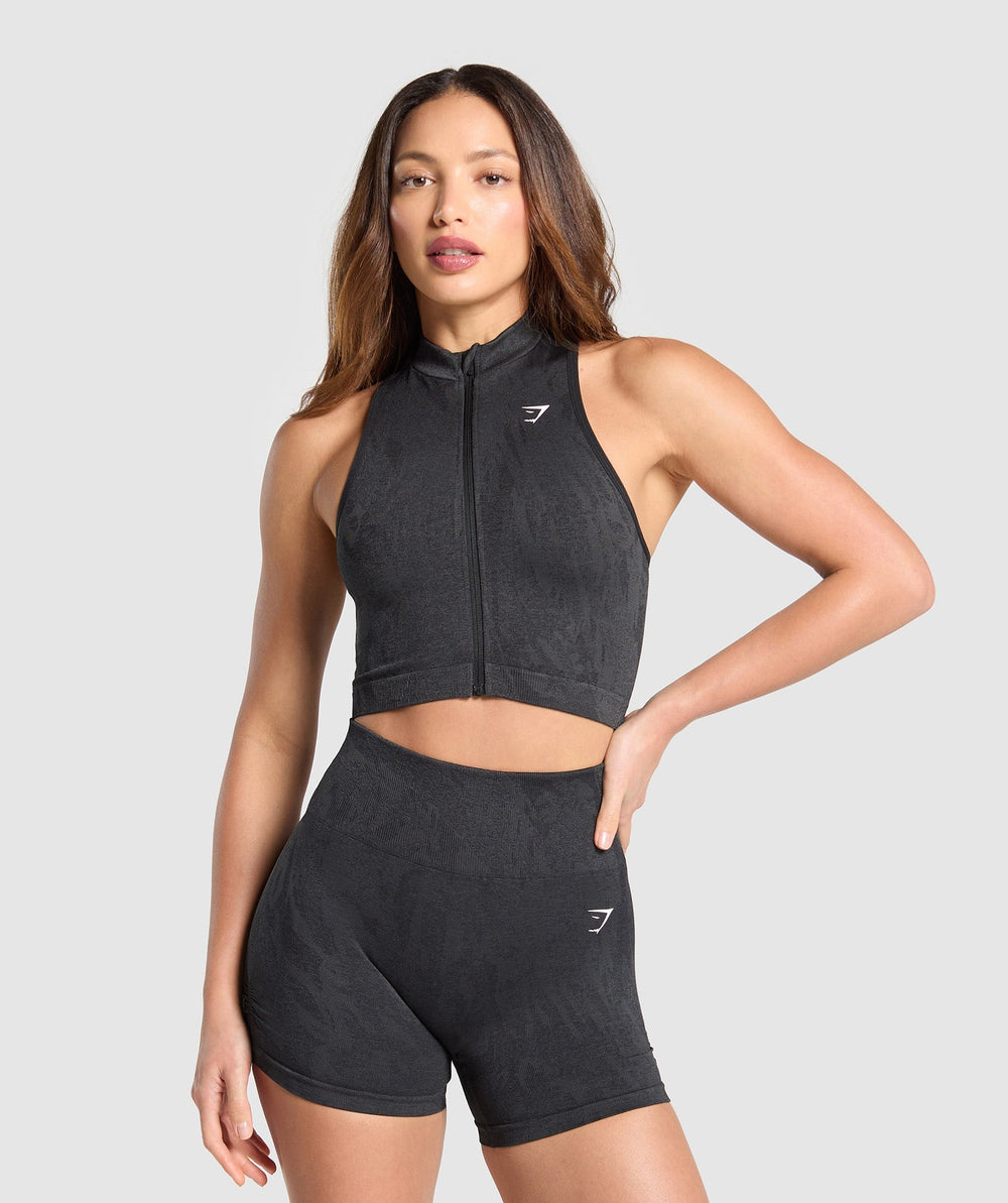 Adapt Camo Seamless Zip Up Crop Top Asphalt Grey/Black