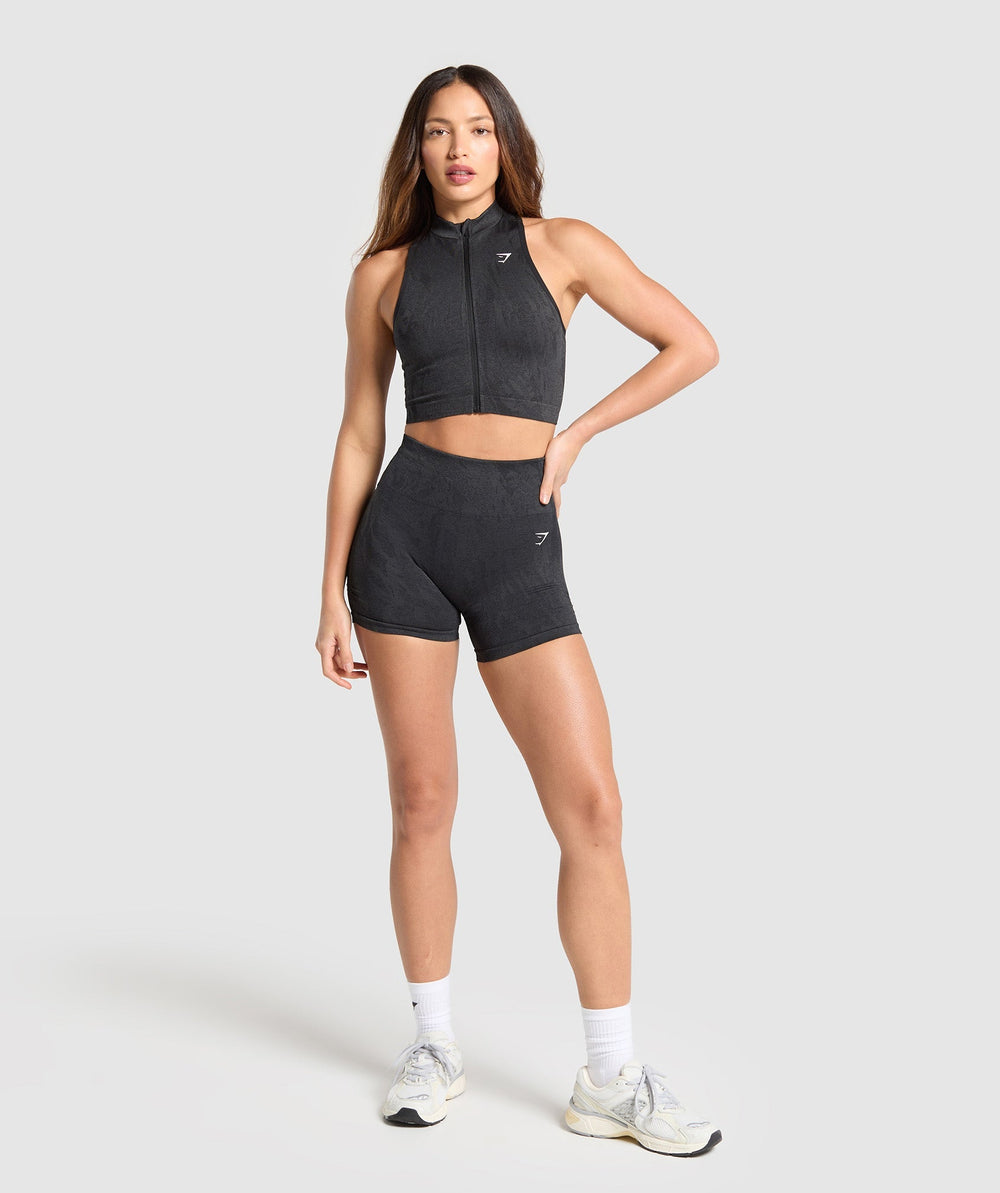 Adapt Camo Seamless Zip Up Crop Top Asphalt Grey/Black