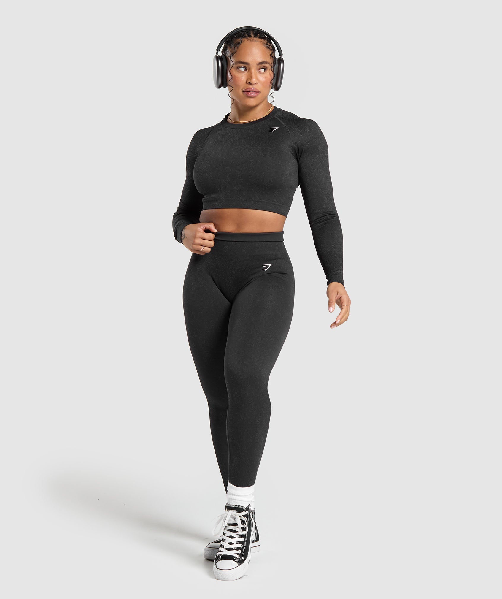 Adapt Fleck Seamless Long Sleeve Crop Top Mineral | Black