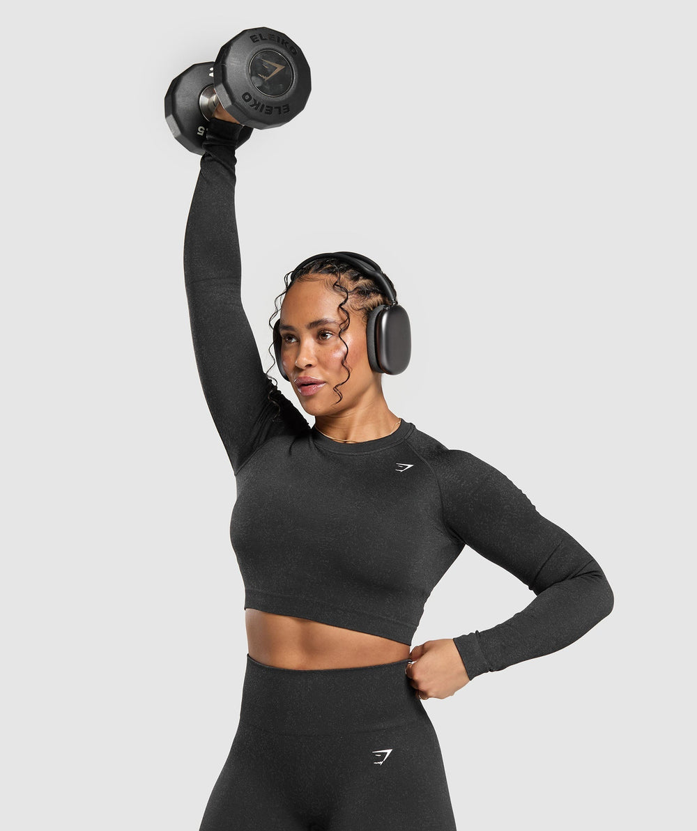 Adapt Fleck Seamless Long Sleeve Crop Top Mineral | Black