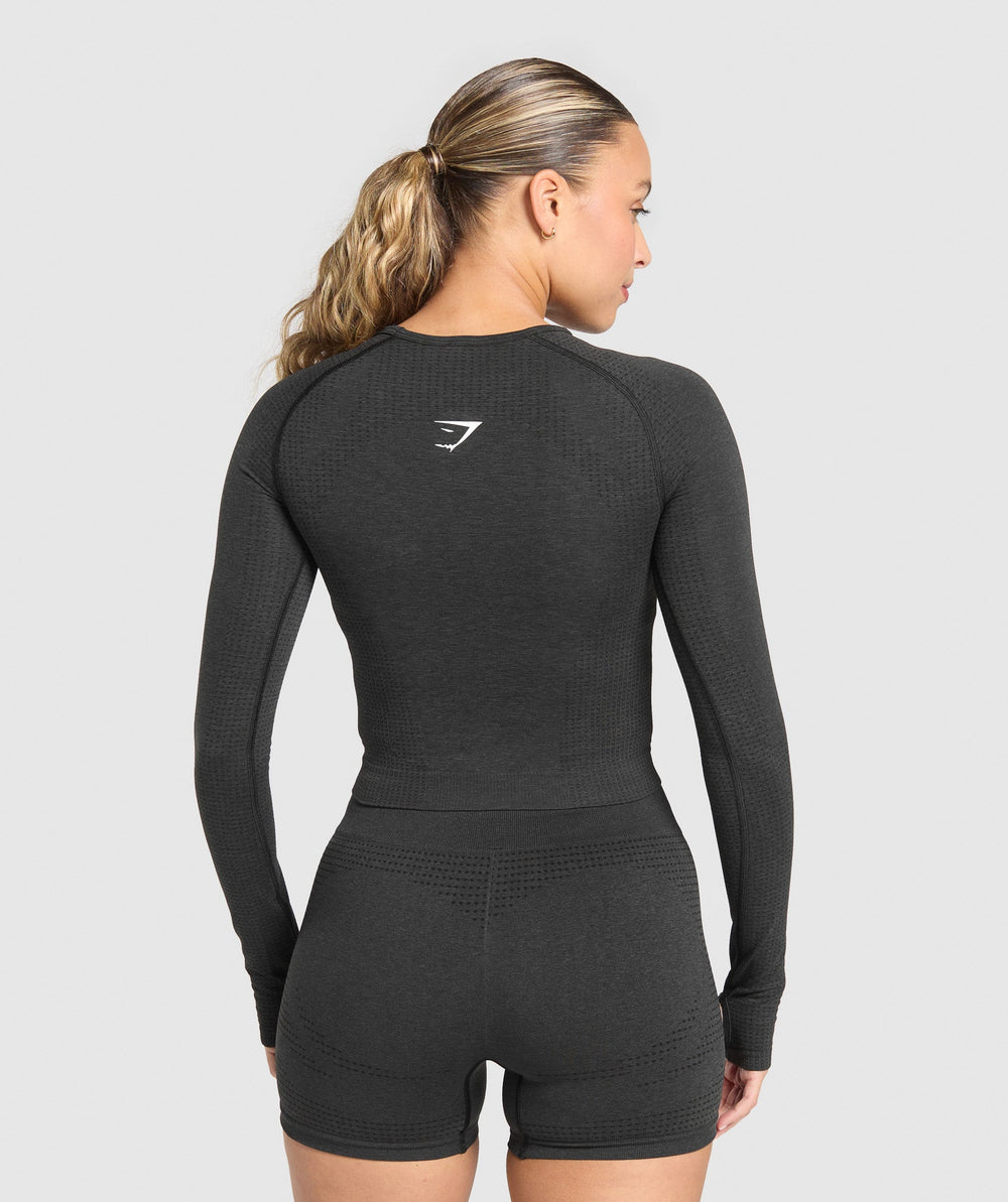 Vital Long Sleeve Cut Out Top Black Marl