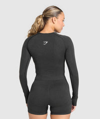 Vital Long Sleeve Cut Out Top Black Marl
