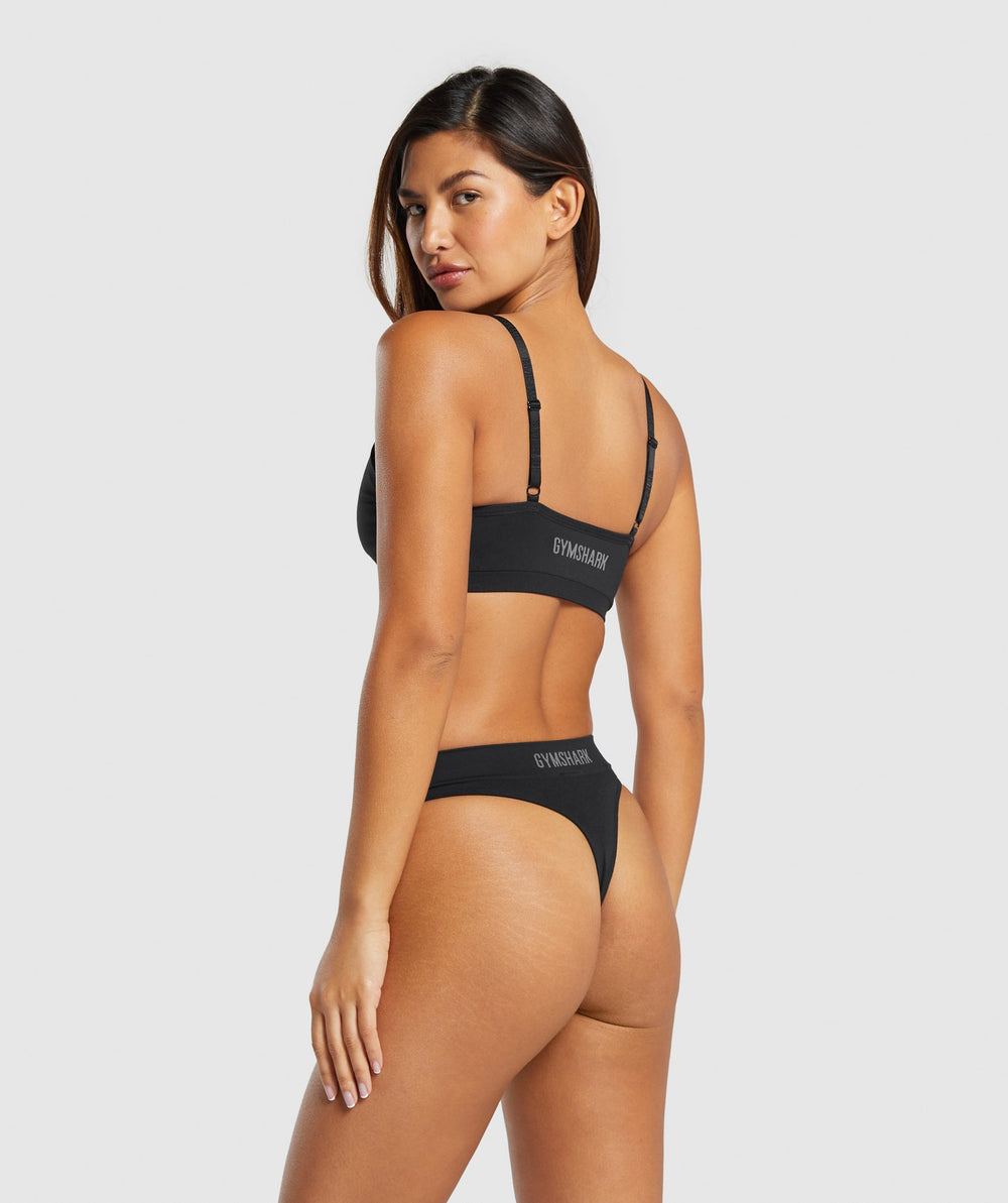 Seamless High Leg Thong Black