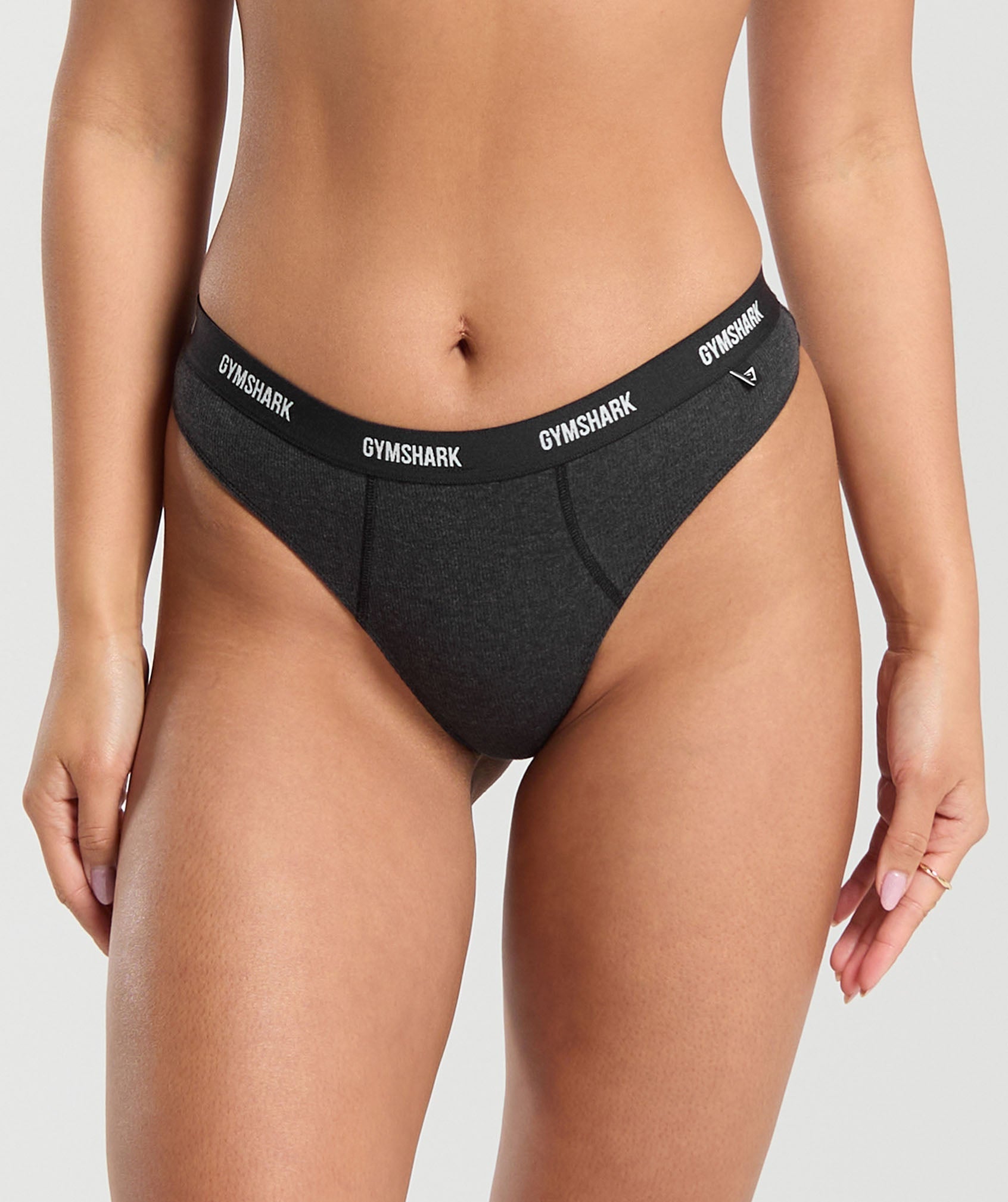 Rib High Rise Thong Midnight Black Marl