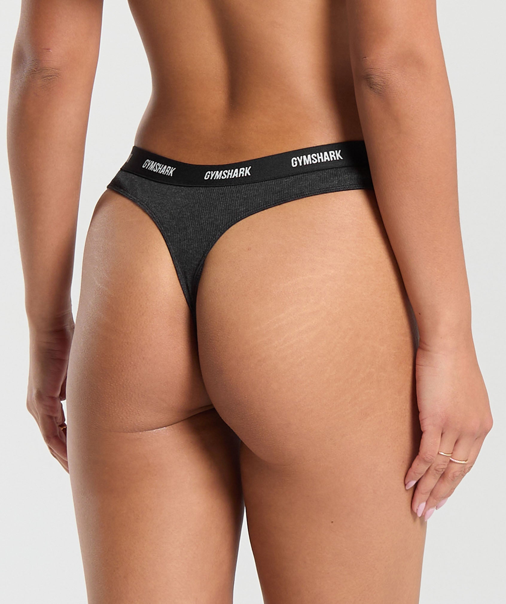 Rib High Rise Thong Midnight Black Marl