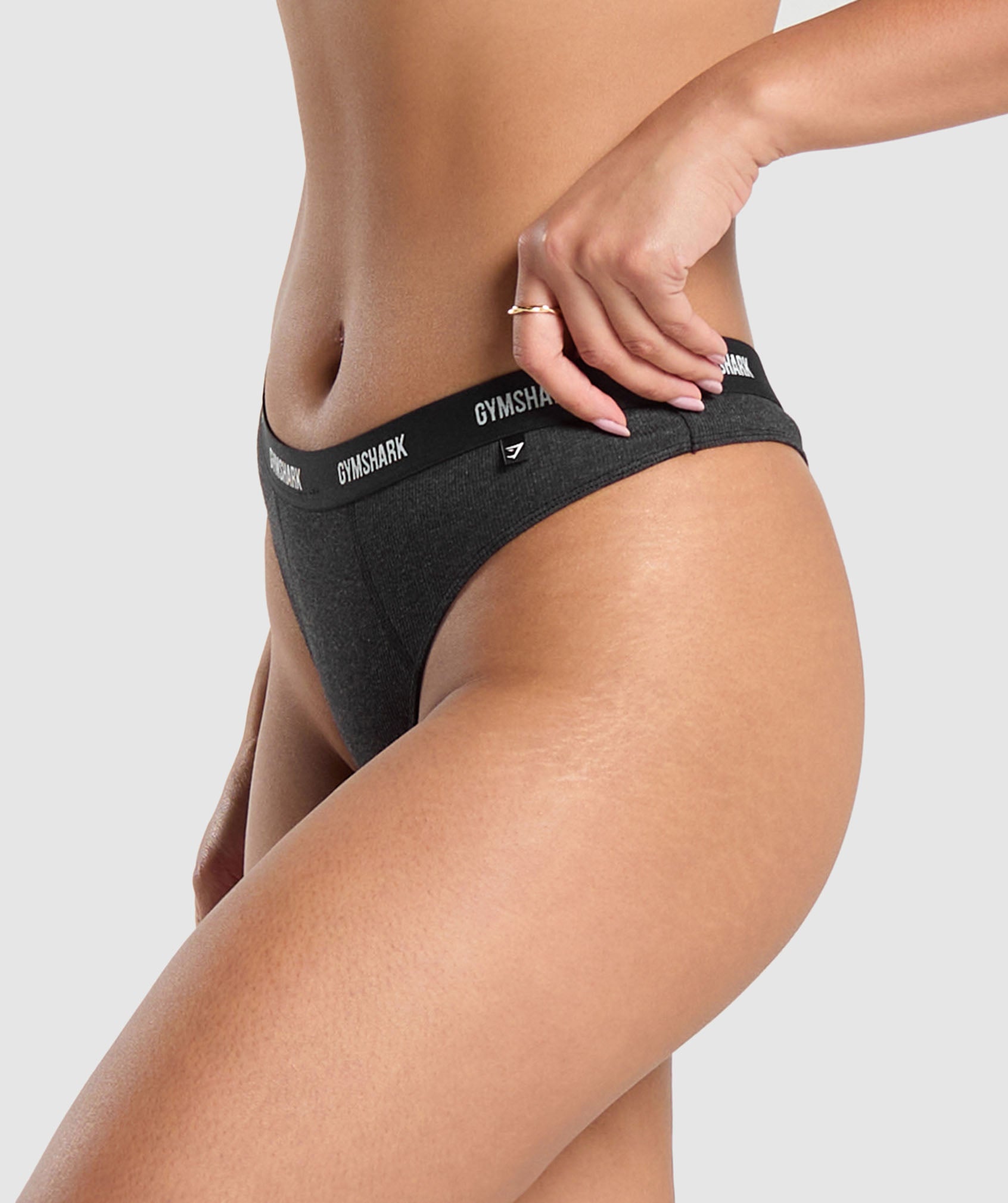 Rib High Rise Thong Midnight Black Marl