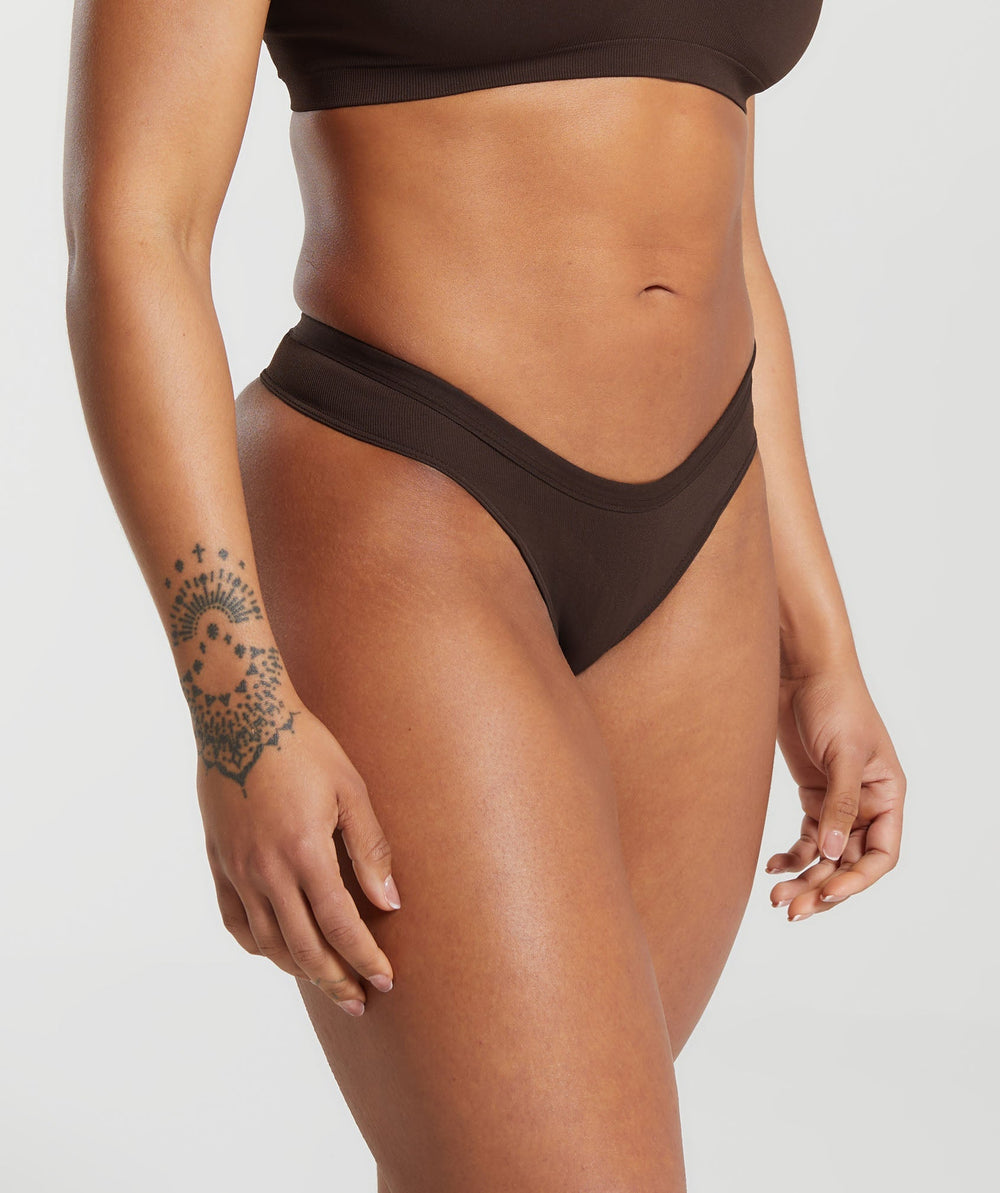 Seamless Dipped Front Thong Archive Brown