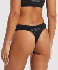 Seamless Dipped Front Thong Black