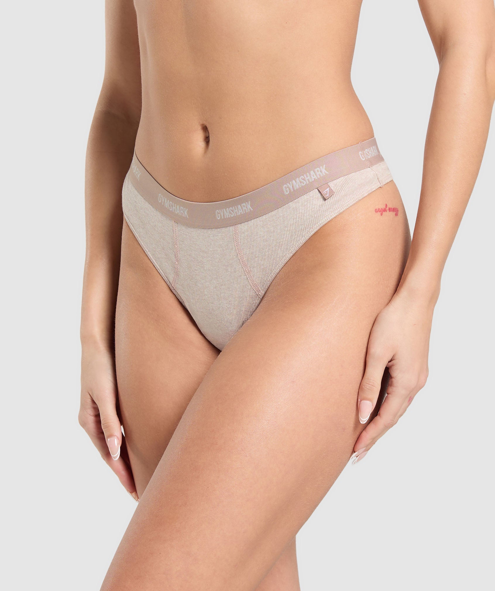 Rib High Rise Thong Soft Pink Marl