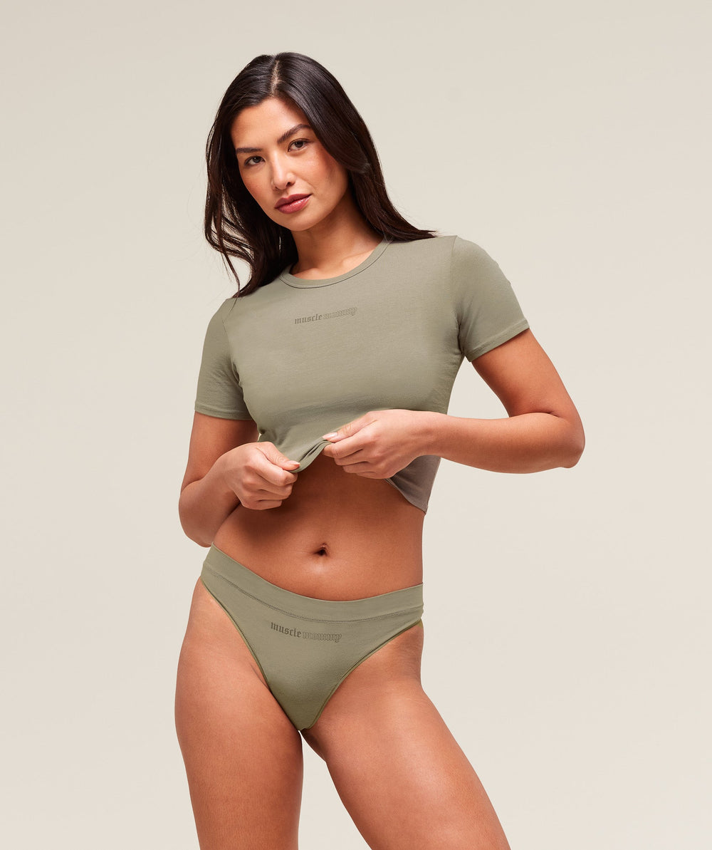 Cotton Graphic Thong Linen Brown