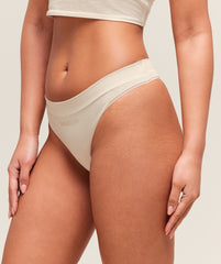 Cotton Graphic Thong Oat White